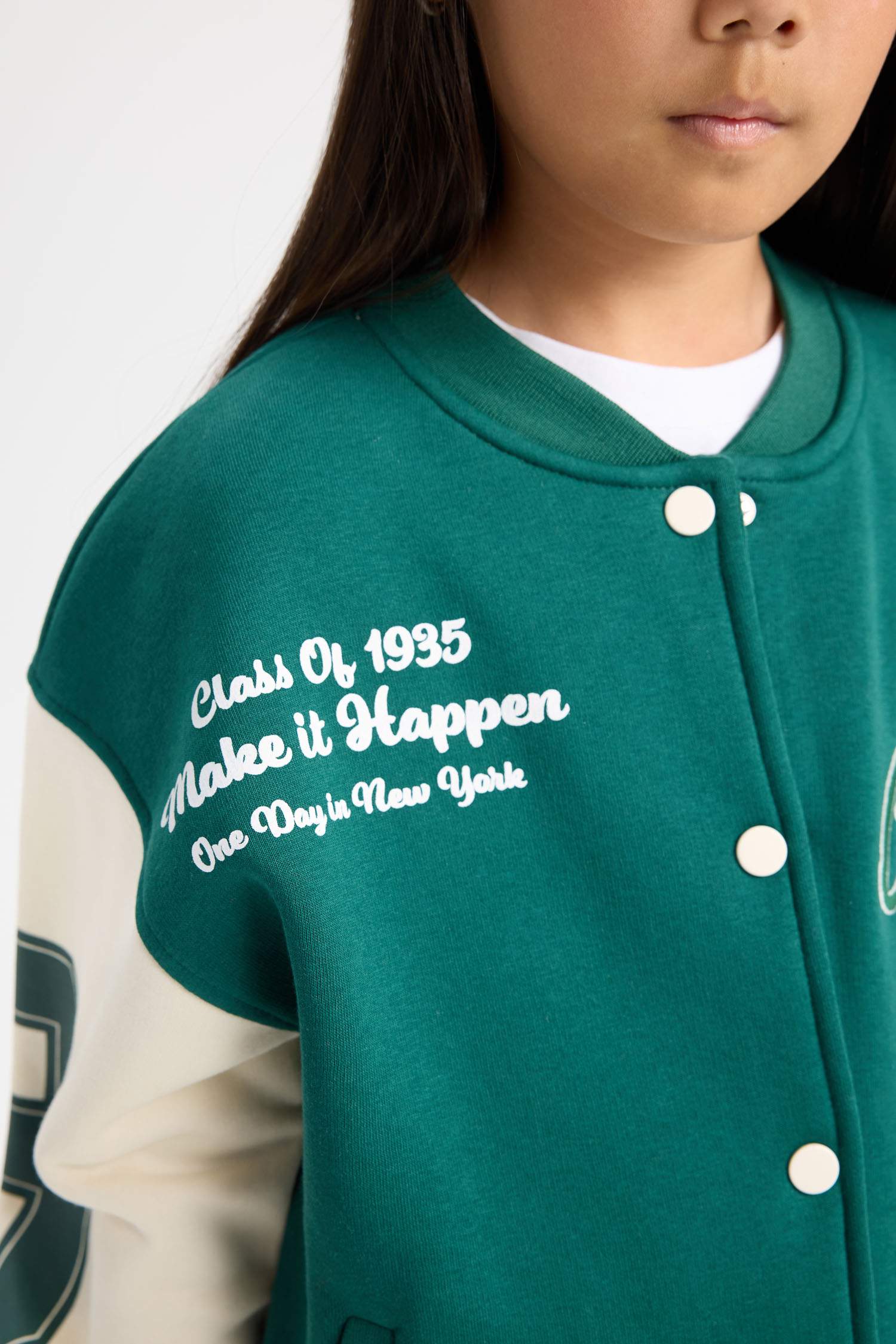 Veste Bomber Style Collège Oversize boutonné avec poches pour Fille