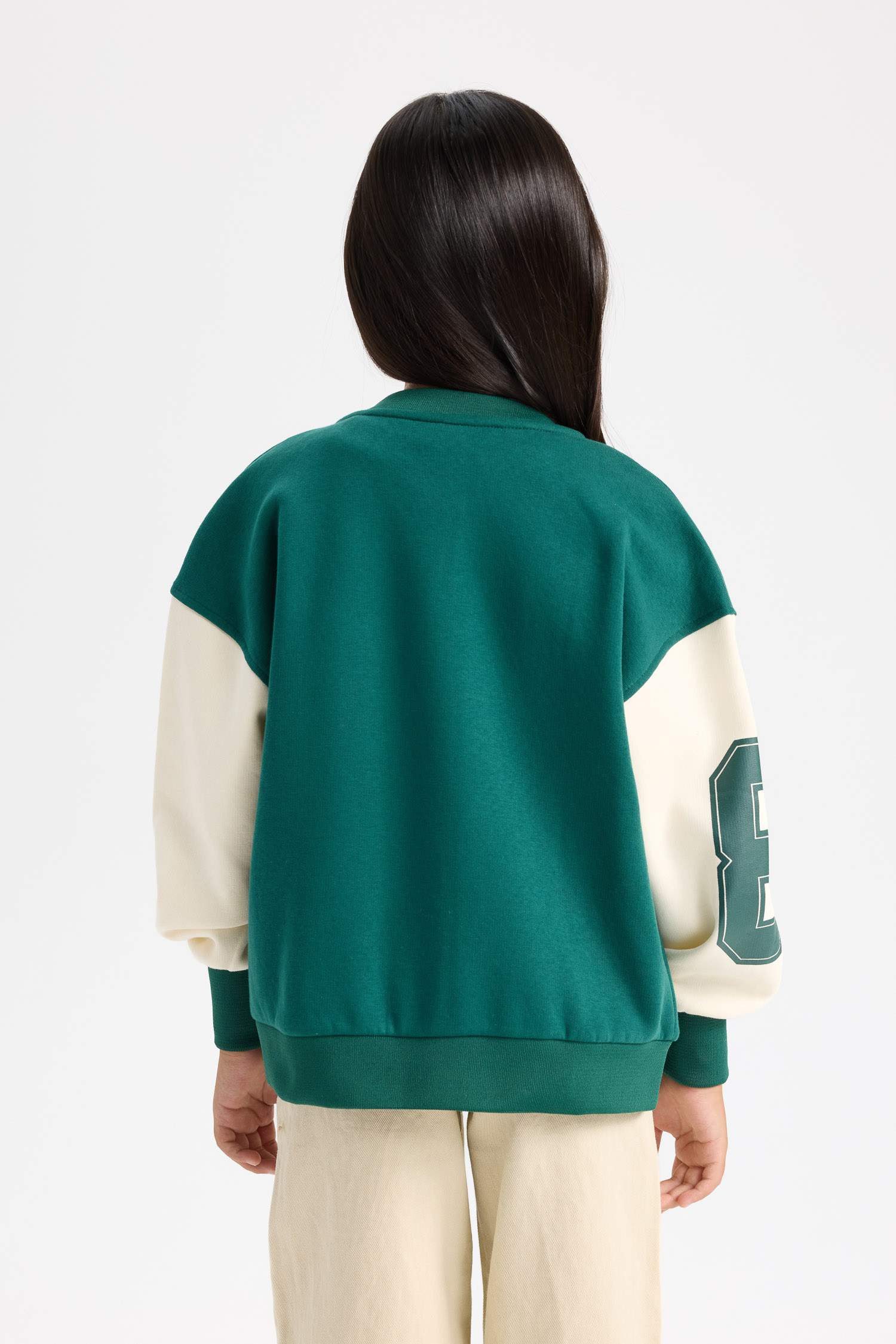 Veste Bomber Style Collège Oversize boutonné avec poches pour Fille