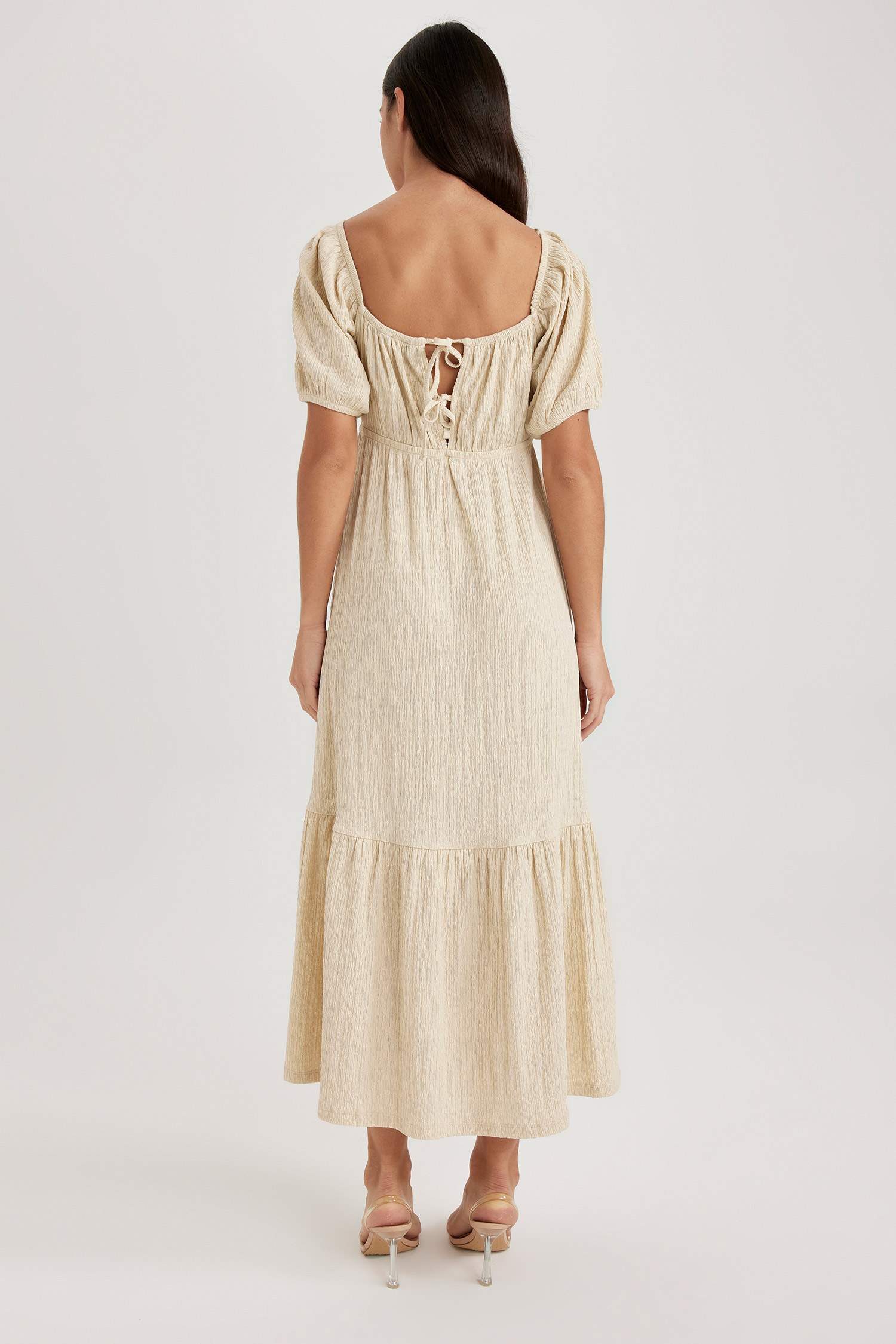 бебидолл шаршы ойық қысқа жеңді Қысқа жеңді трикотаж көйлек