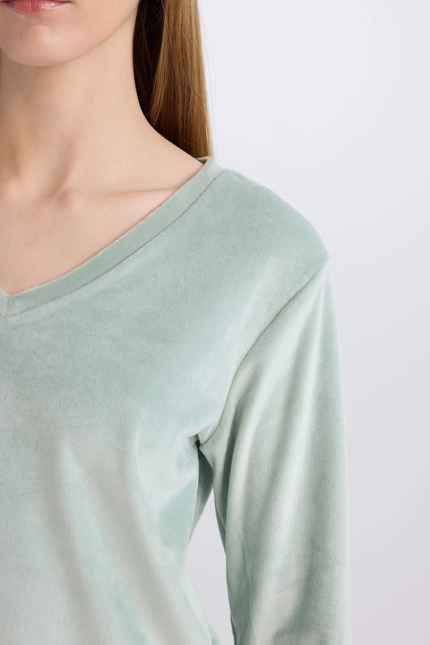 Pijama Takımı V Yaka Velur Uzun Kollu Üst Çizgili Beli Lastikli Alt-Fall in Love