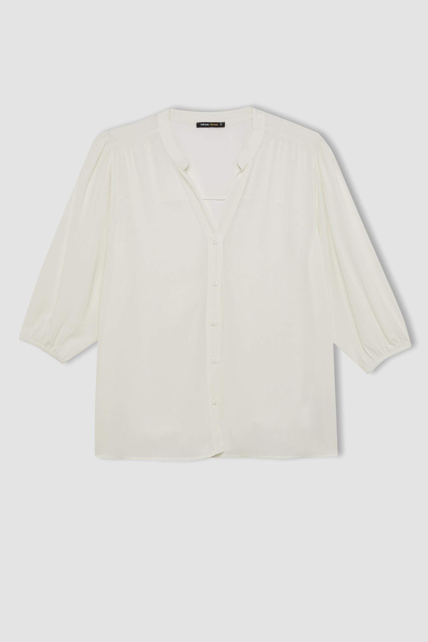 Regular Fit Bisiklet Yaka Krinkıl Kumaş Uzun Kollu Bluz