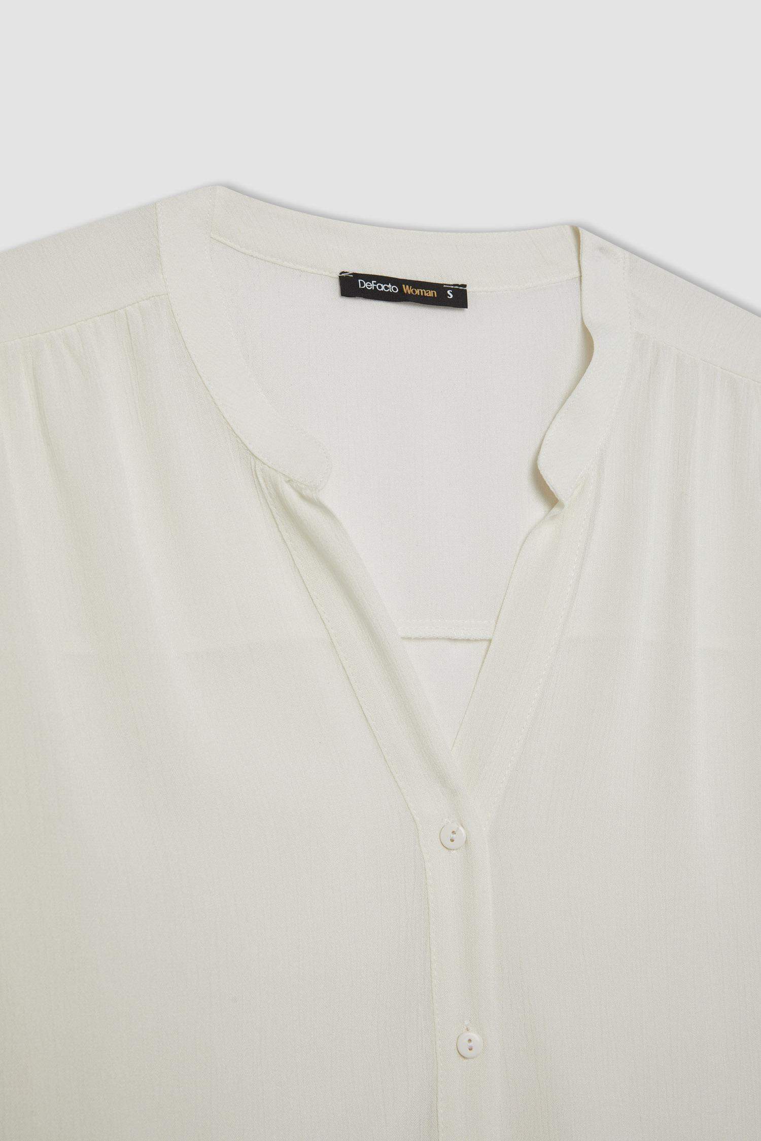 Regular Fit Bisiklet Yaka Krinkıl Kumaş Uzun Kollu Bluz