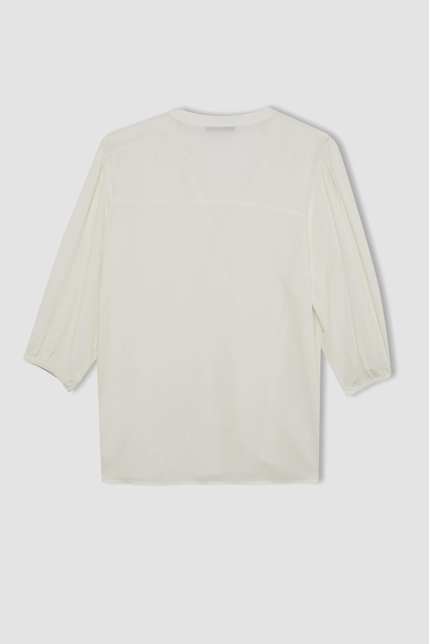 Regular Fit Bisiklet Yaka Krinkıl Kumaş Uzun Kollu Bluz