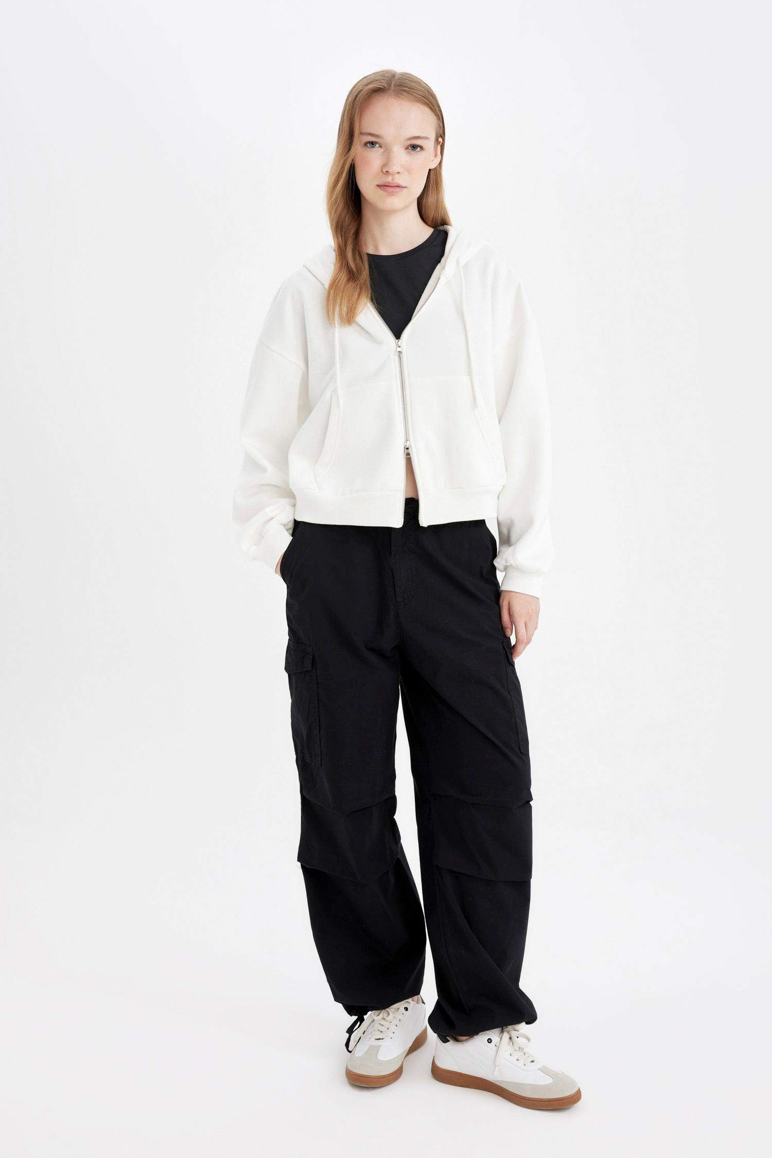 Pantalon Popeline Parachute à Taille Normale et Coupe Ballon