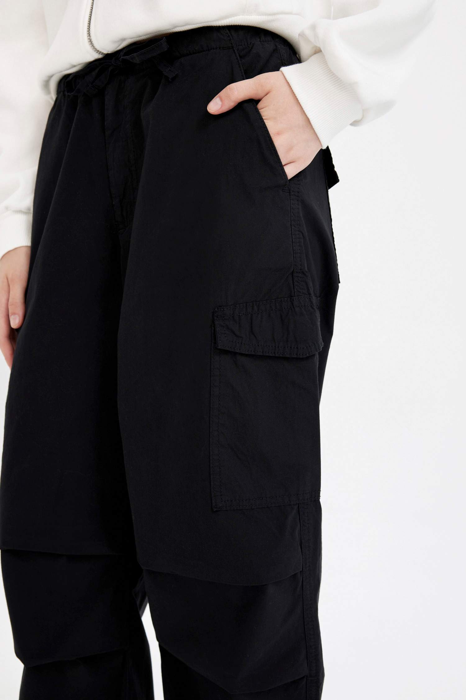 Pantalon Popeline Parachute à Taille Normale et Coupe Ballon