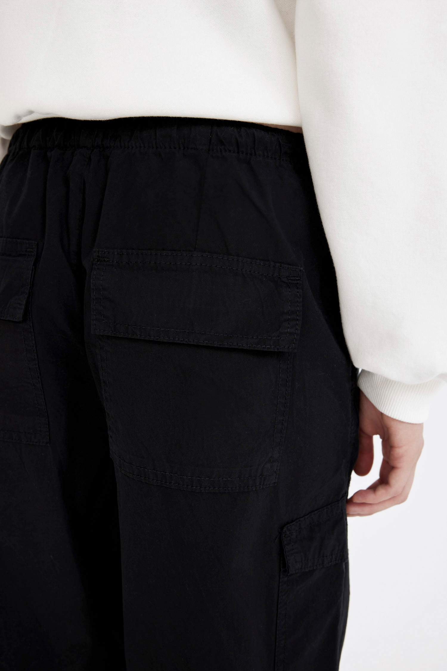 Pantalon Popeline Parachute à Taille Normale et Coupe Ballon