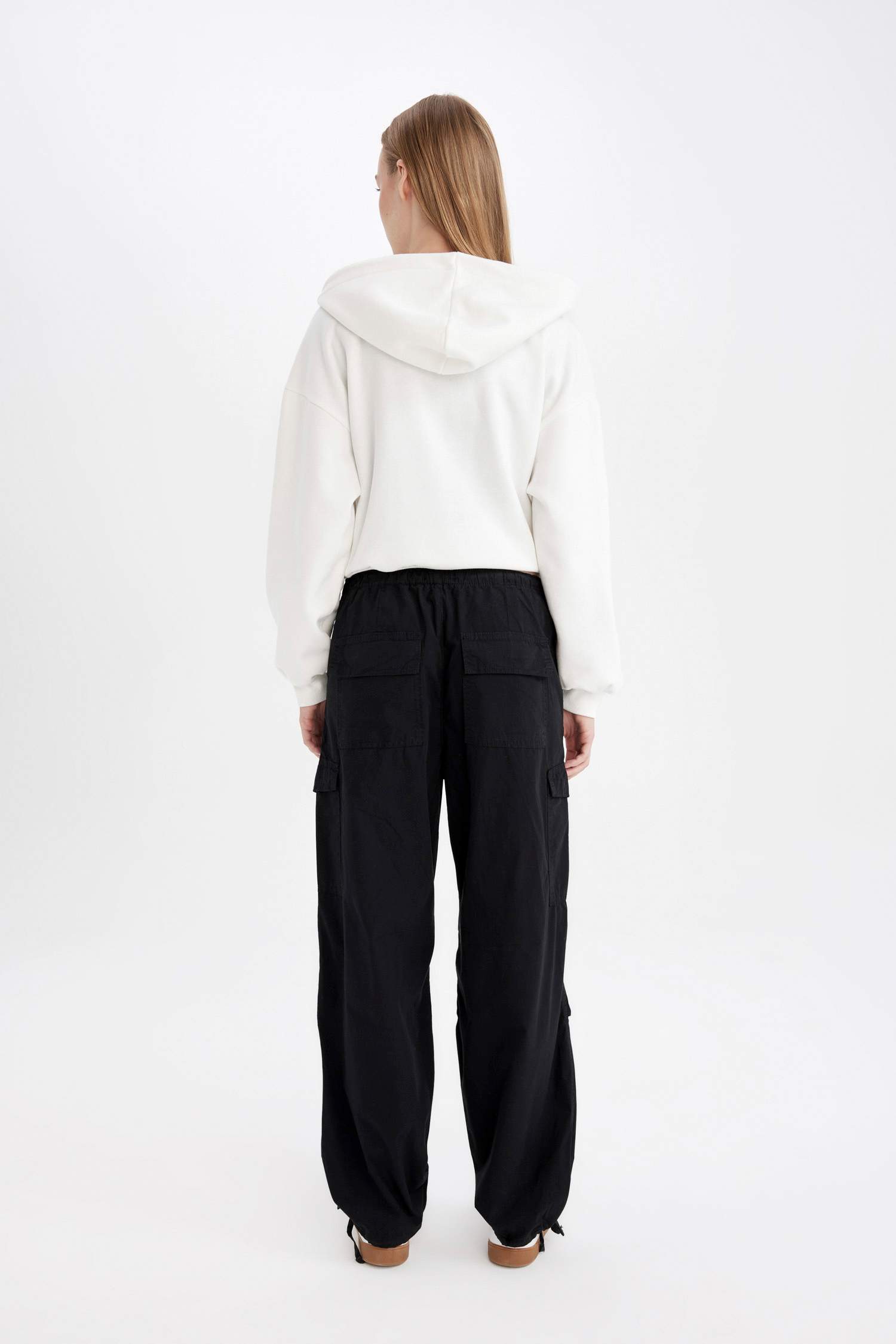 Pantalon Popeline Parachute à Taille Normale et Coupe Ballon