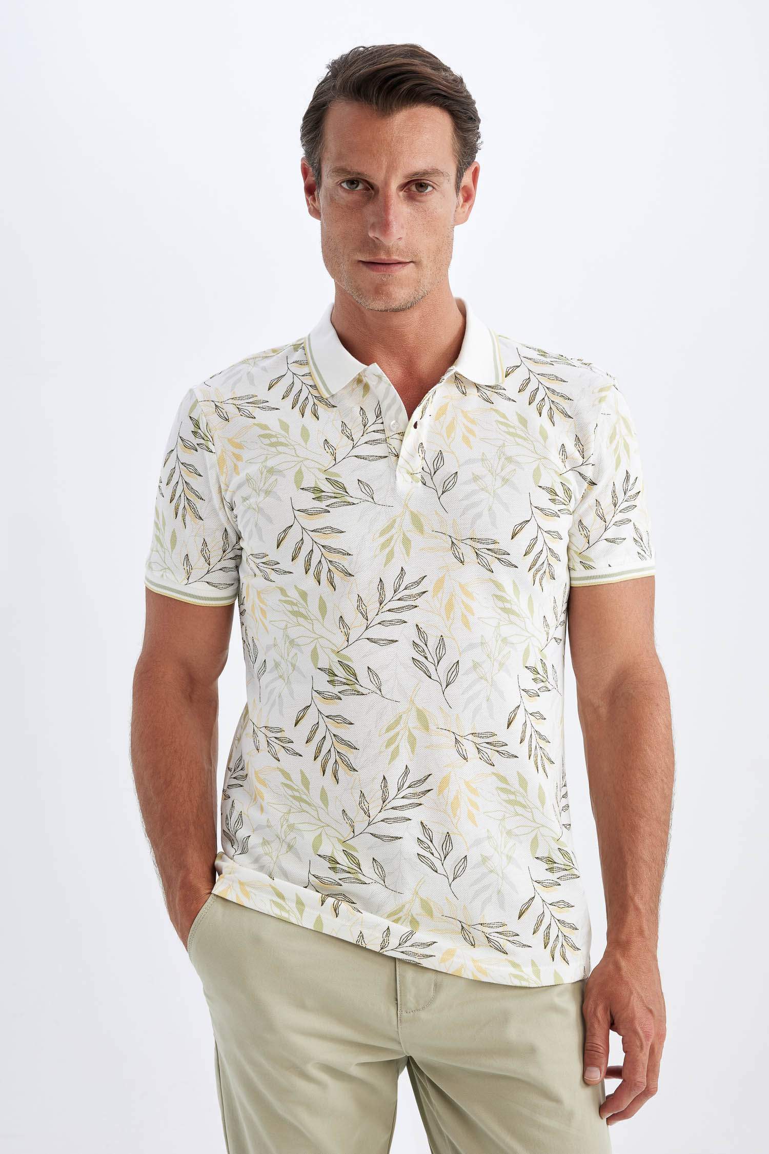 Slim Fit Printed Pique Short Sleeve Polo T-Shirt