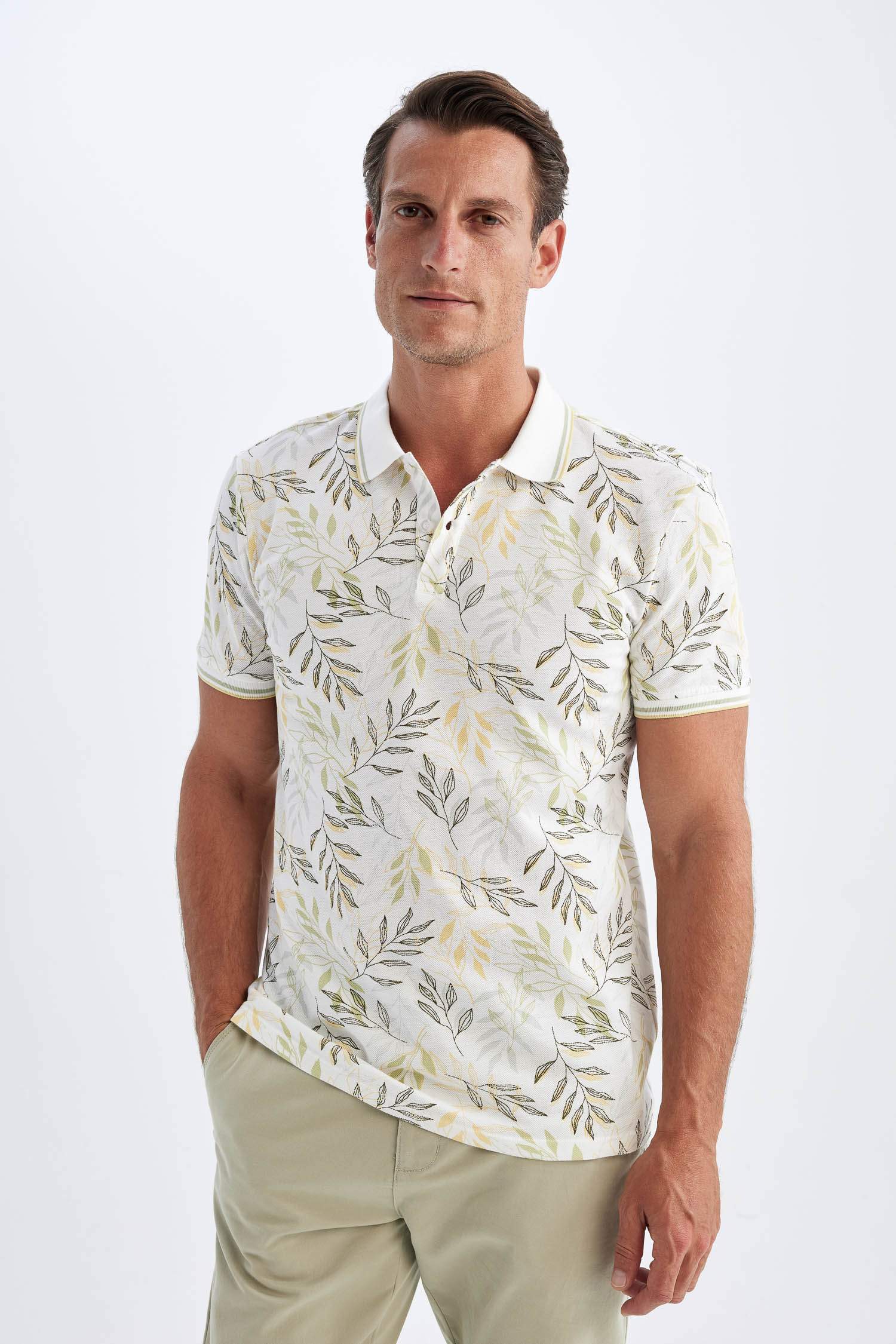 Slim Fit Printed Pique Short Sleeve Polo T-Shirt