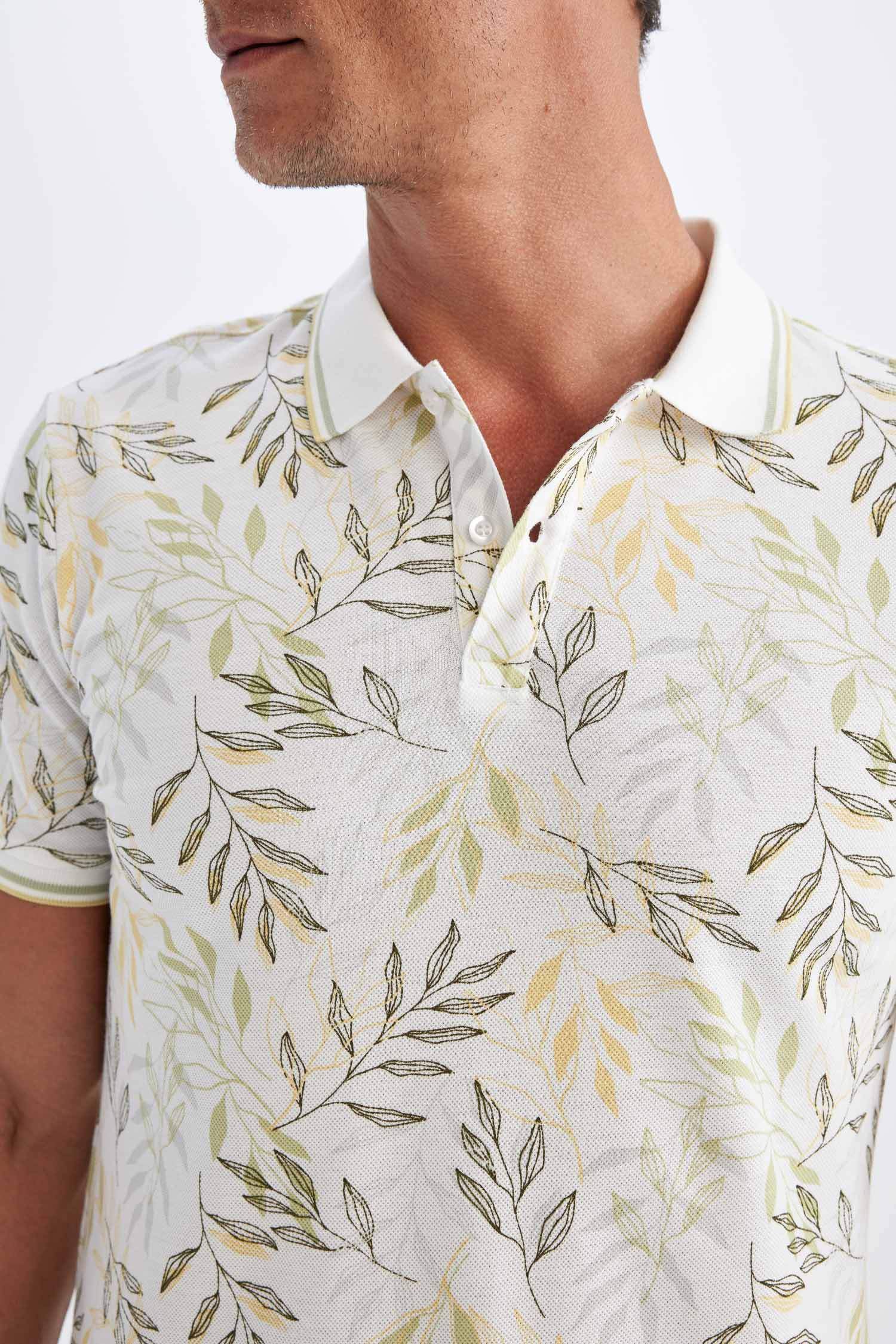 Slim Fit Printed Pique Short Sleeve Polo T-Shirt