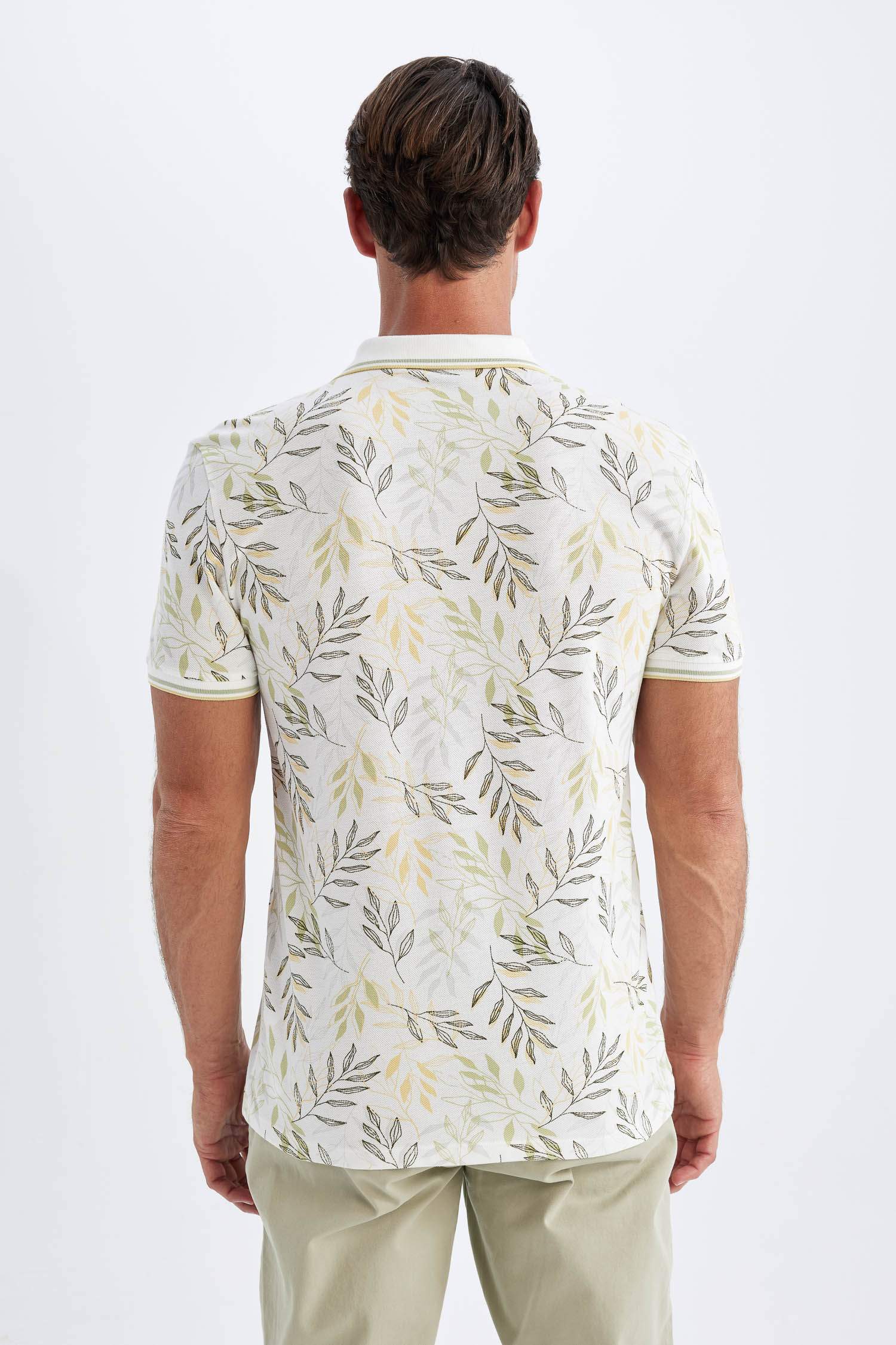 Slim Fit Printed Pique Short Sleeve Polo T-Shirt