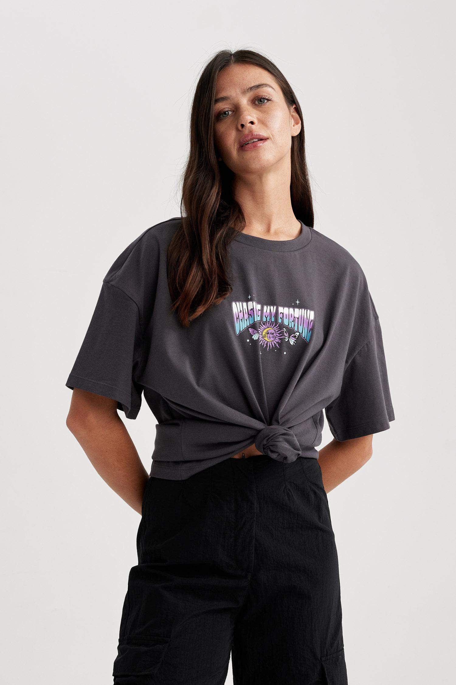 T-Shirt À Manches Courtes Oversıze Fıt Imprimé Col Ras Du Cou