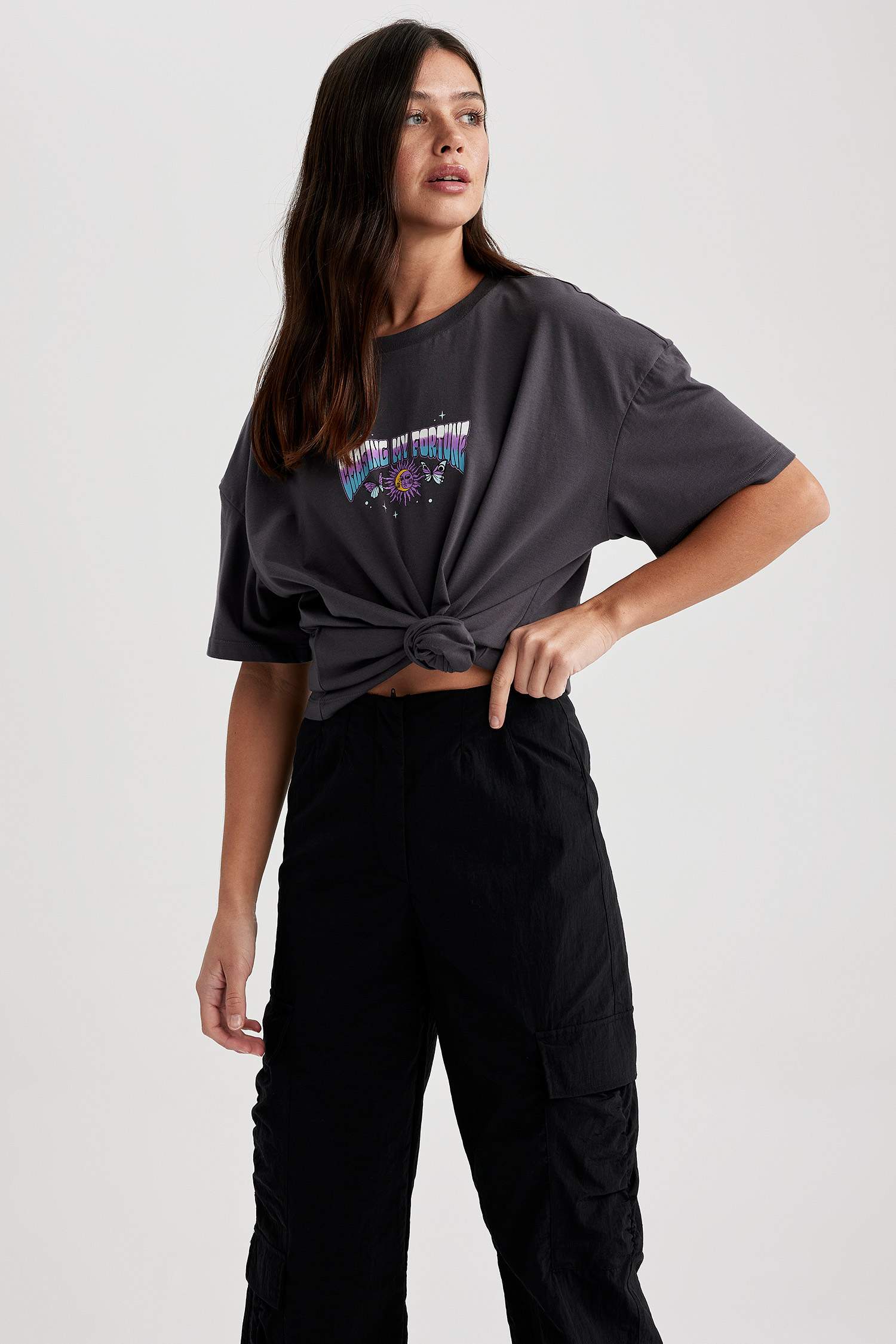 Oversize Fit Crew Neck Printed Short Sleeve T-Shirt