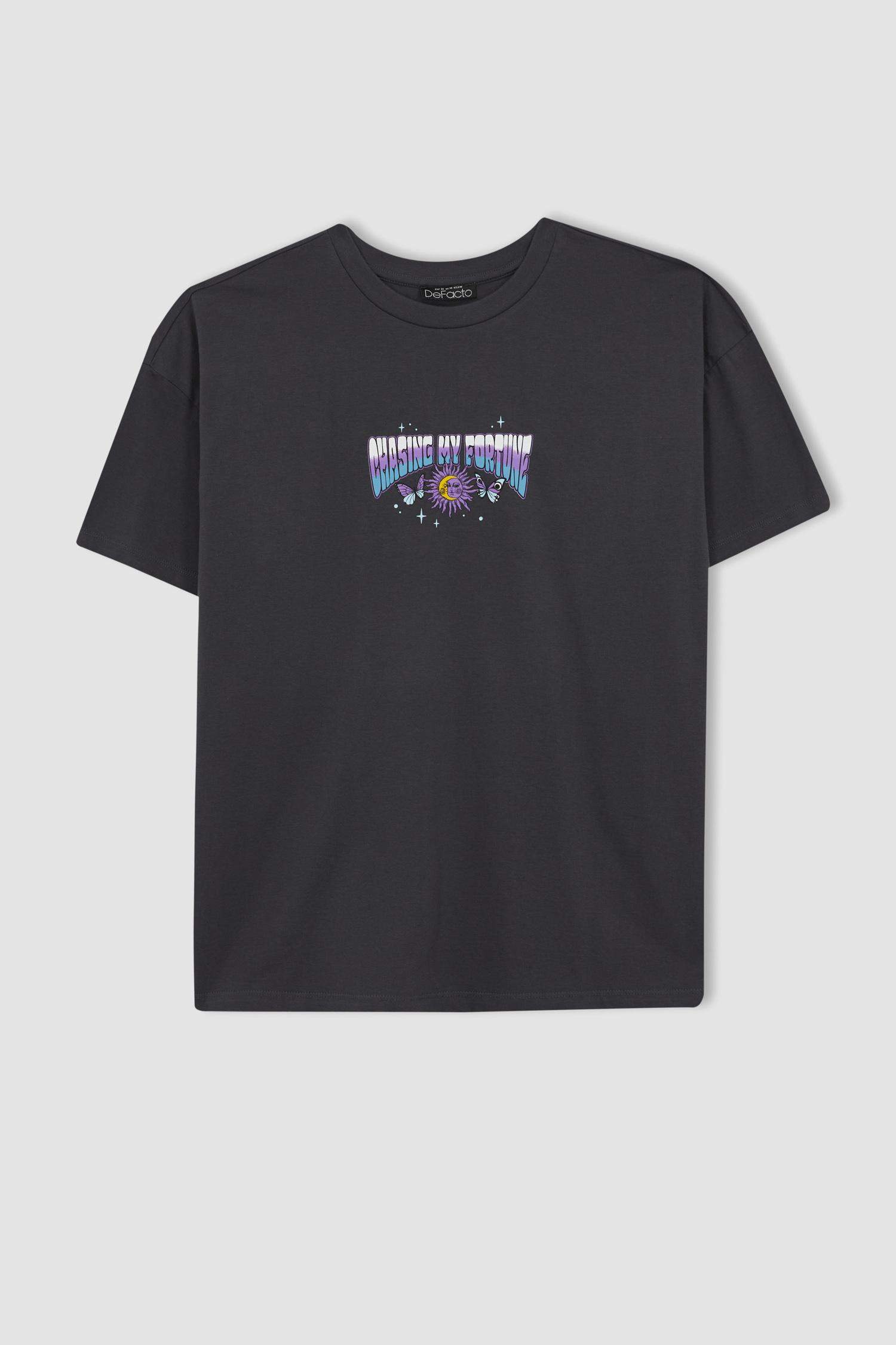 Oversize Fit Crew Neck Printed Short Sleeve T-Shirt