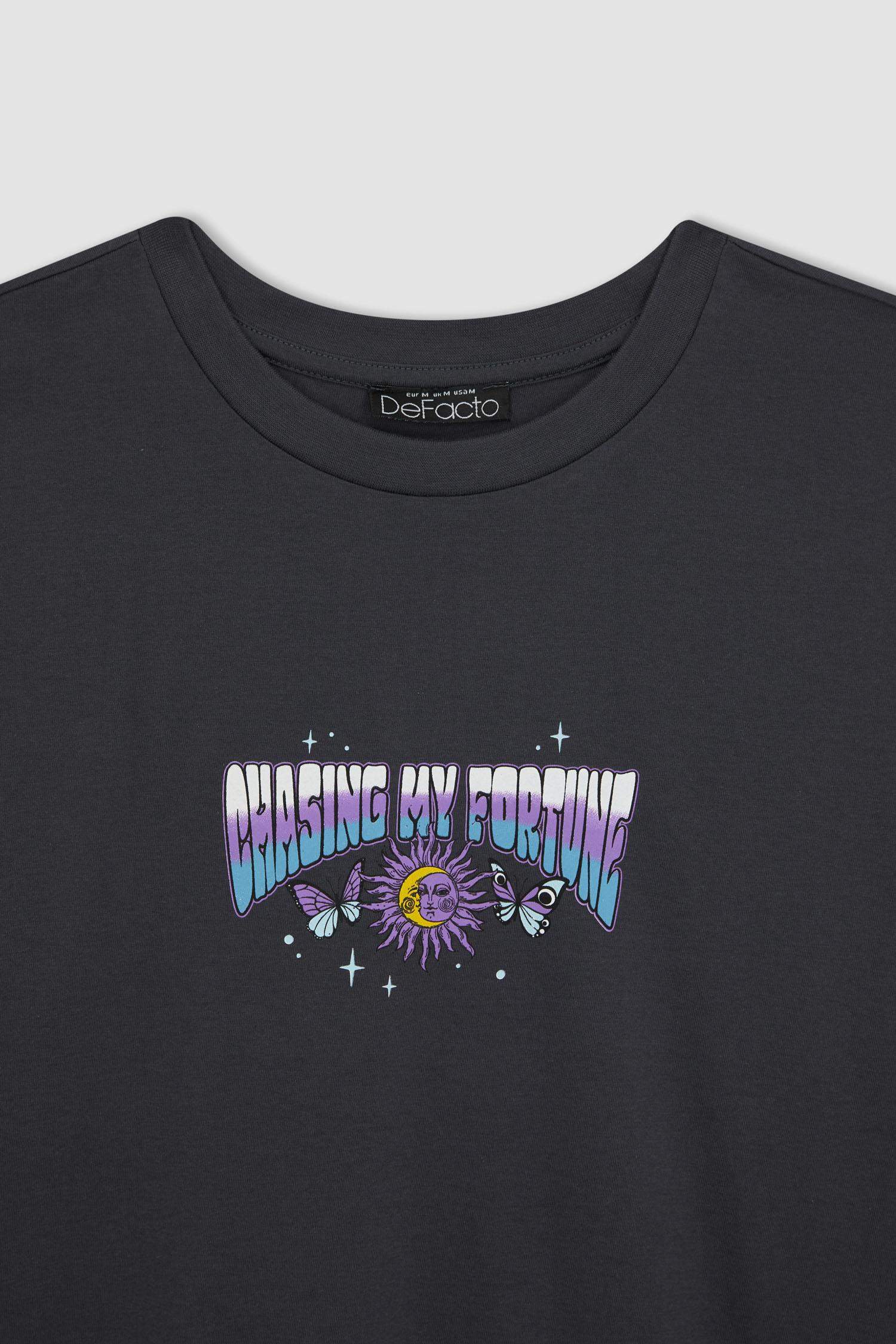 Oversize Fit Crew Neck Printed Short Sleeve T-Shirt