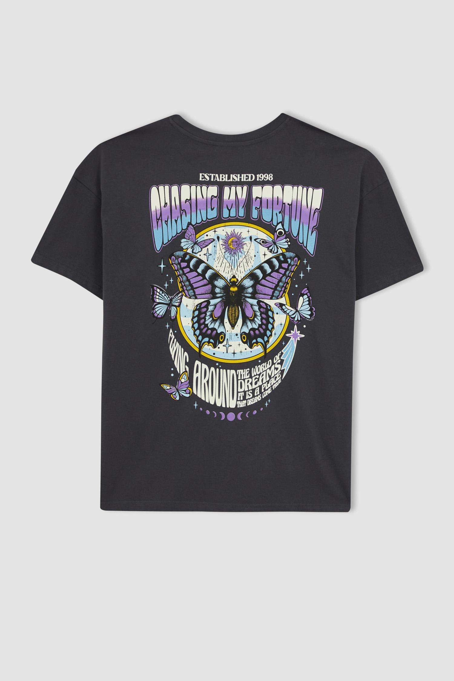 Oversize Fit Crew Neck Printed Short Sleeve T-Shirt