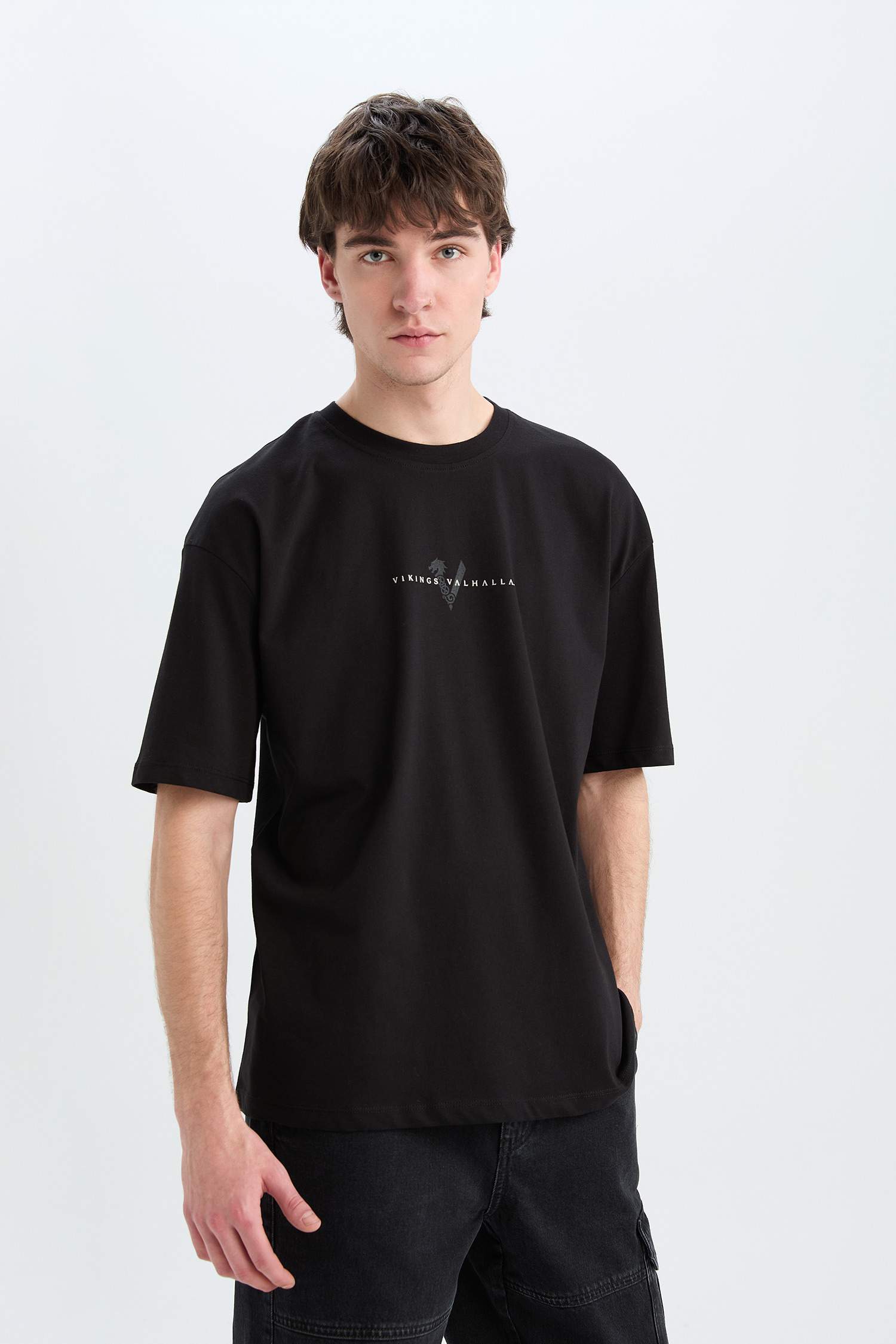 T-shirt en coton imprimé au dos Vikings à col rond Coupe régulière