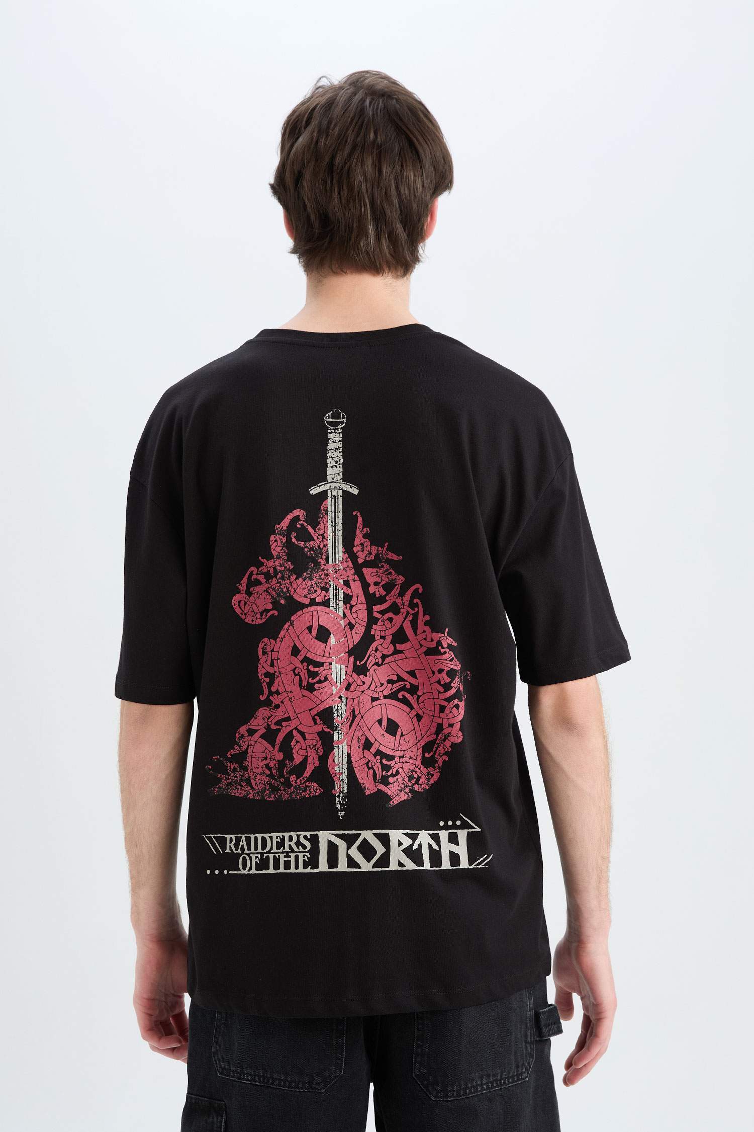 T-shirt en coton imprimé au dos Vikings à col rond Coupe régulière