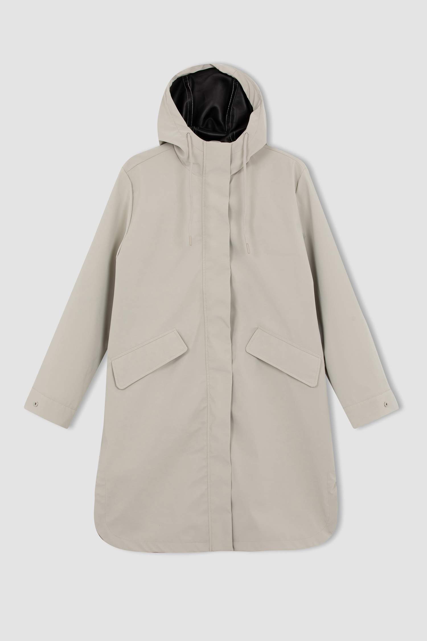 Su Geçirmez Oversize Geniş Kalıp Kapüşonlu Fermuar Kapamalı Cepli Uzun Mevsimlik Yağmurluk