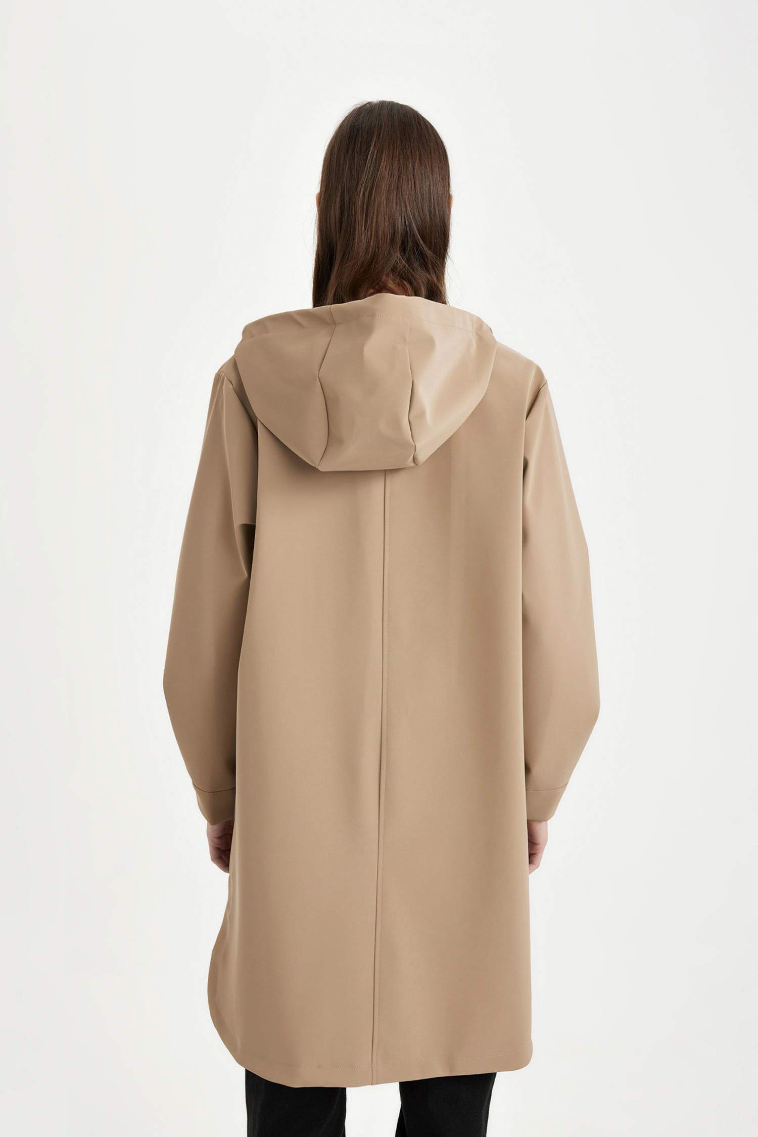 Su Geçirmez Uzun Mevsimlik Yağmurluk Oversize Geniş Kalıp Kapüşonlu Fermuarlı Cepli