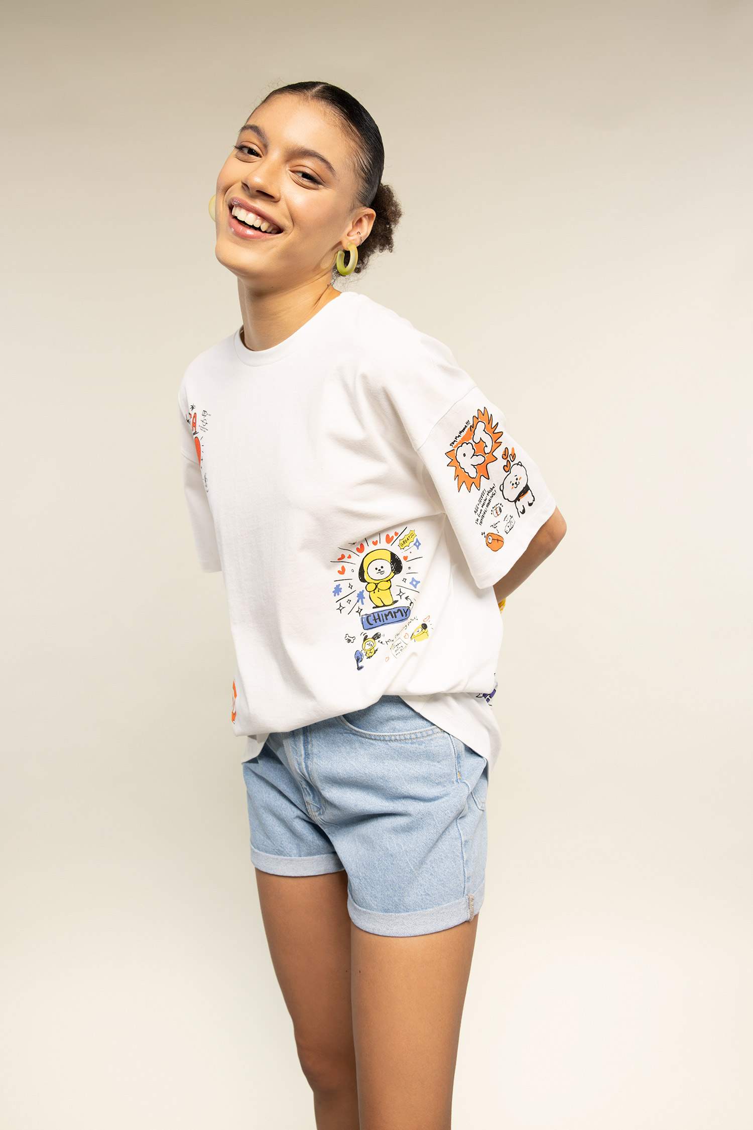 Cool Bt21 T-Shirt Coupe Oversize À Manches Courtes Coton