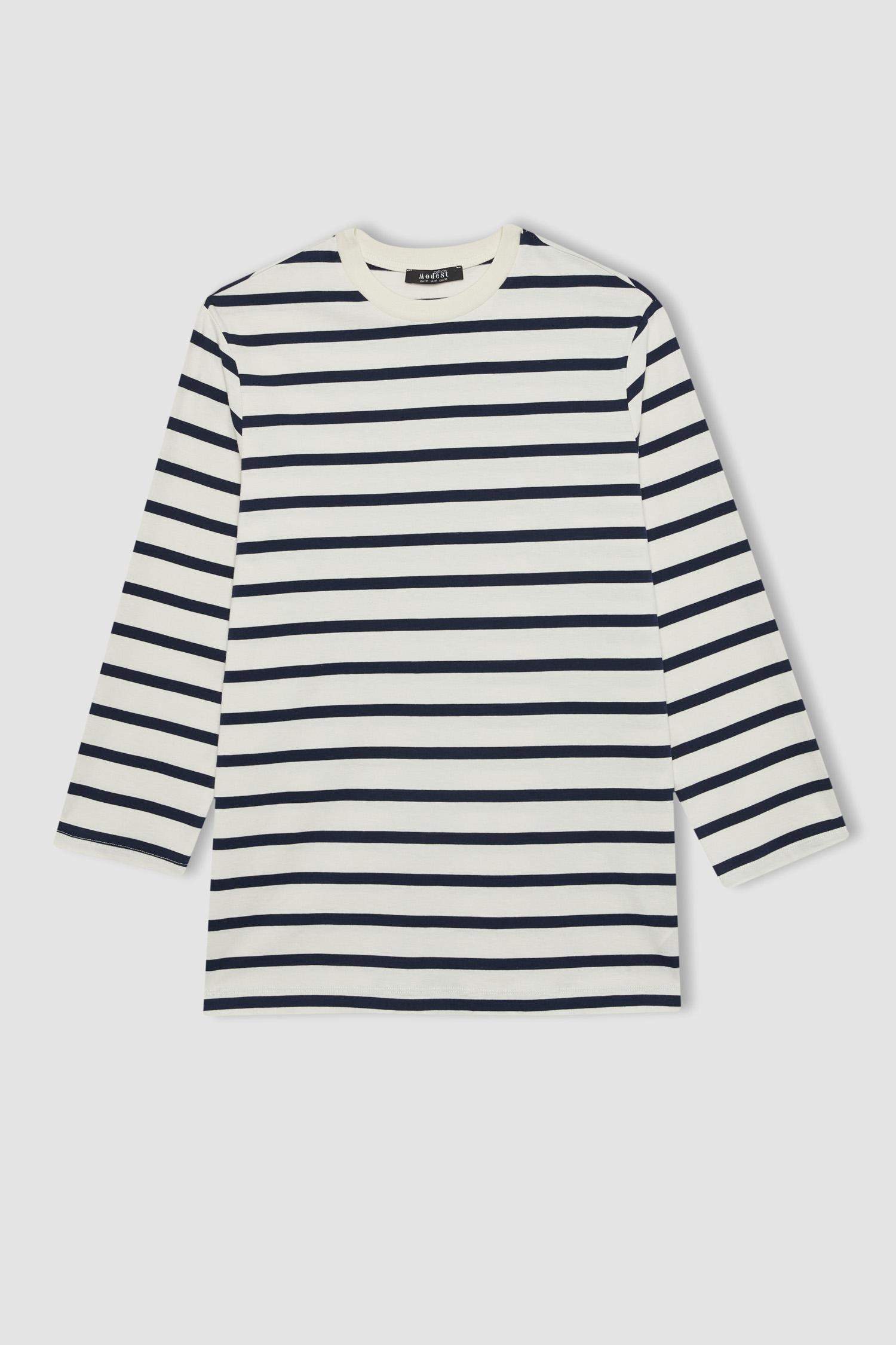 Tunique À Manches Longues Coupe Régulière Étape Col Ras Du Cou