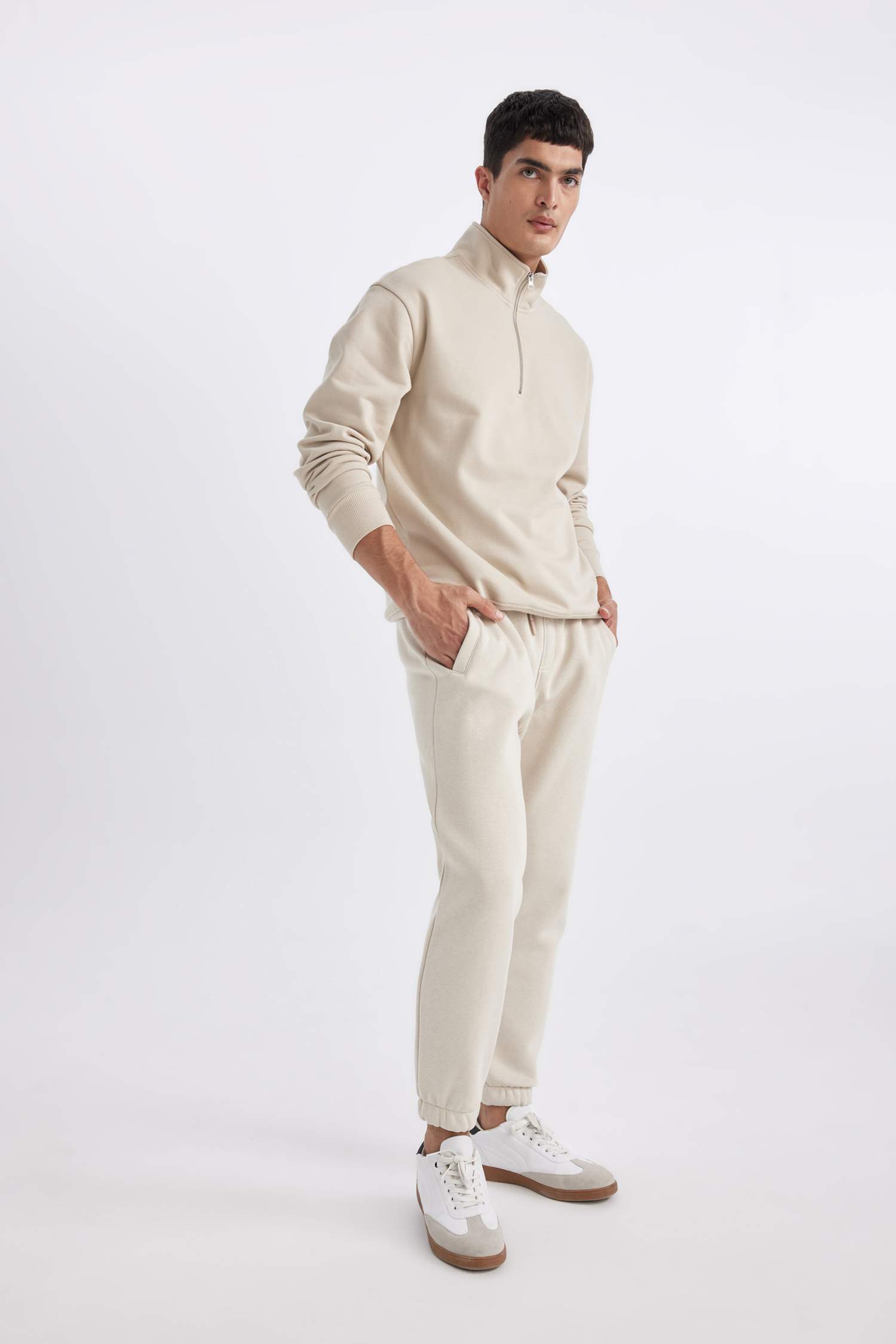 بنطلون بجامة رياضي قماش سميك قصة عادية برجل مطاطي