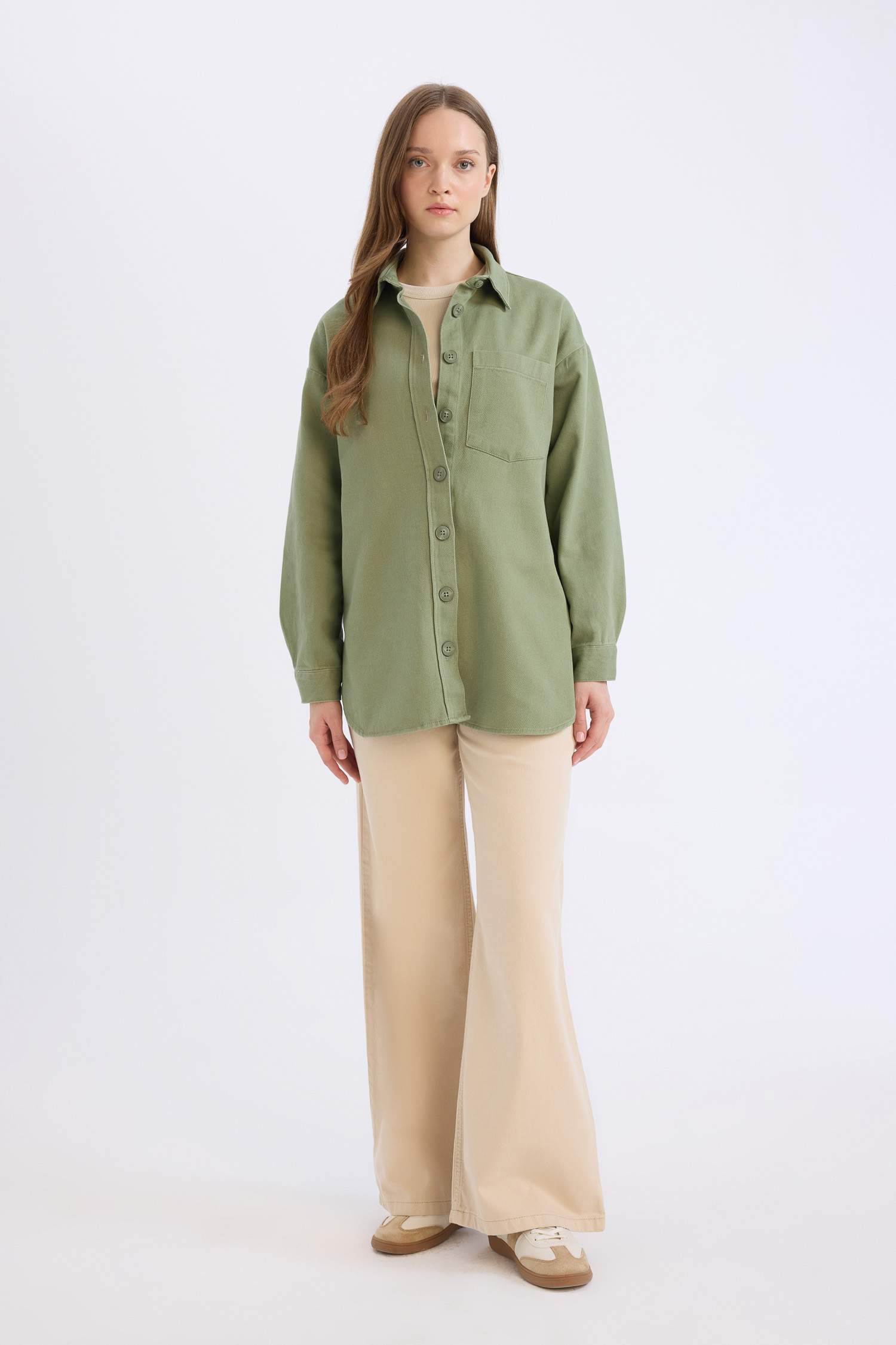 قميص سادة بيزك ردن طويل قصة مريحة