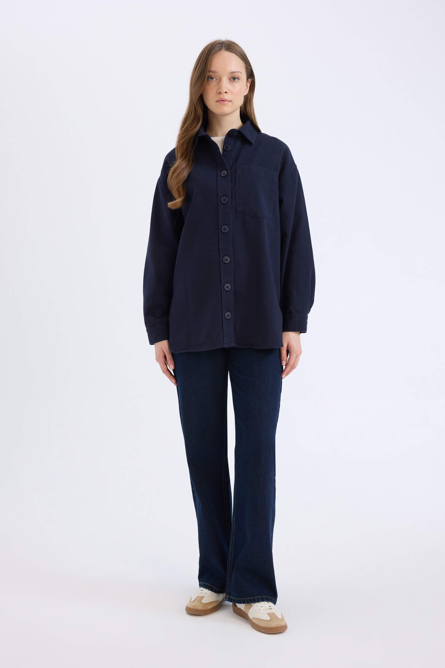 Relax Fit Basic Düz Gabardin Uzun Kollu Gömlek Tunik