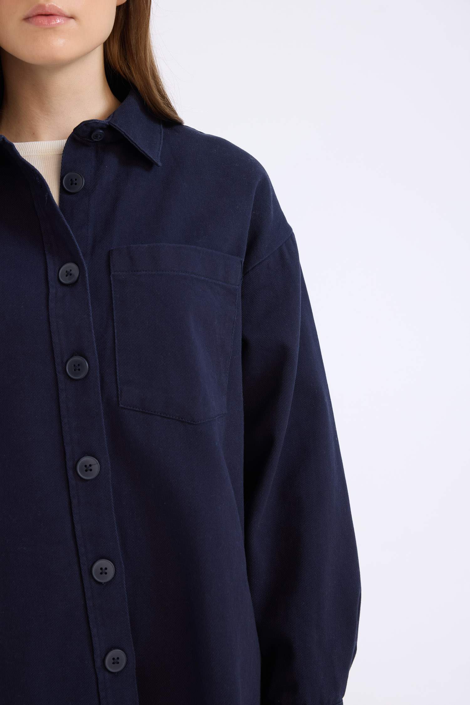 Relax Fit Basic Düz Gabardin Uzun Kollu Gömlek Tunik