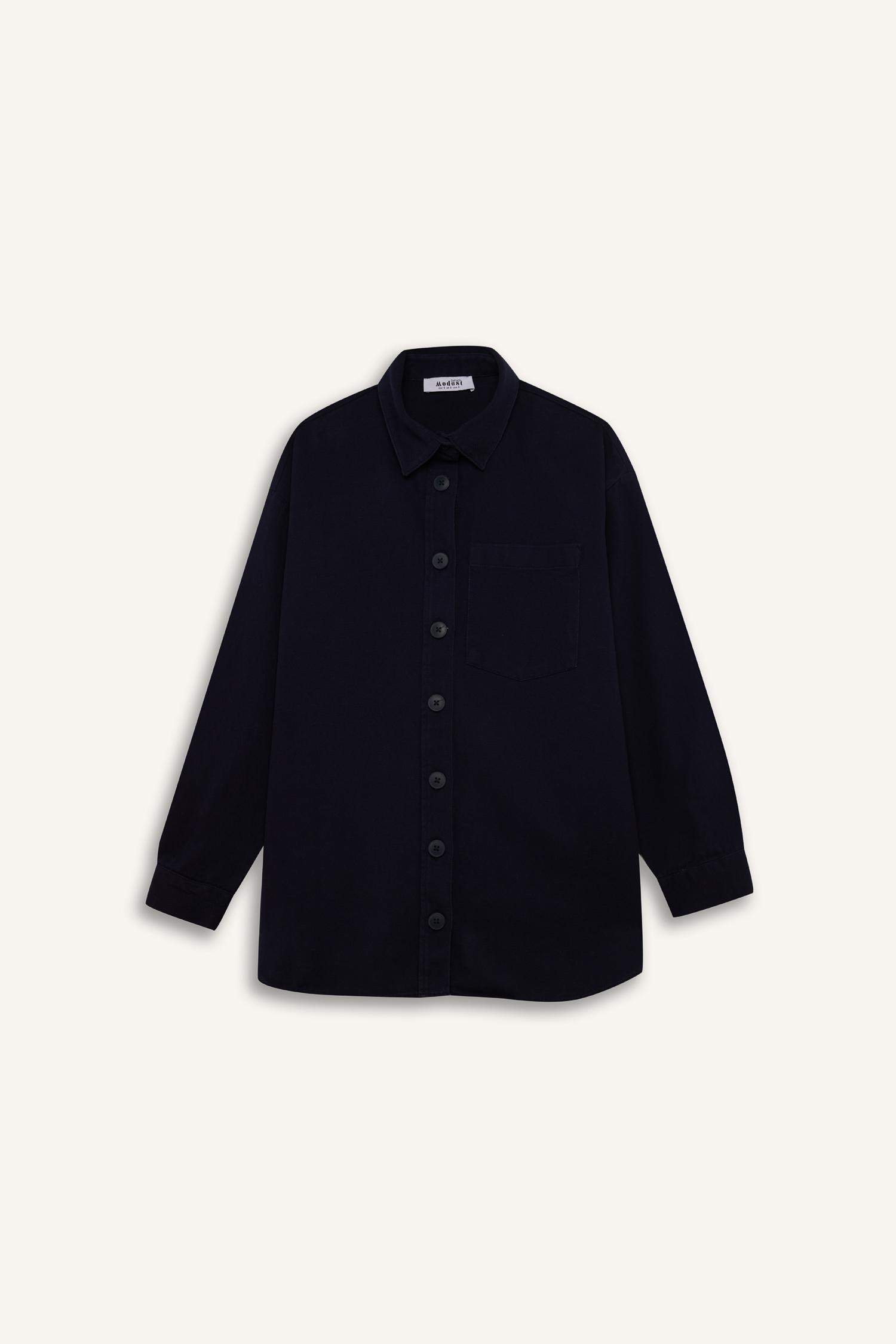 Relax Fit Basic Düz Gabardin Uzun Kollu Gömlek Tunik