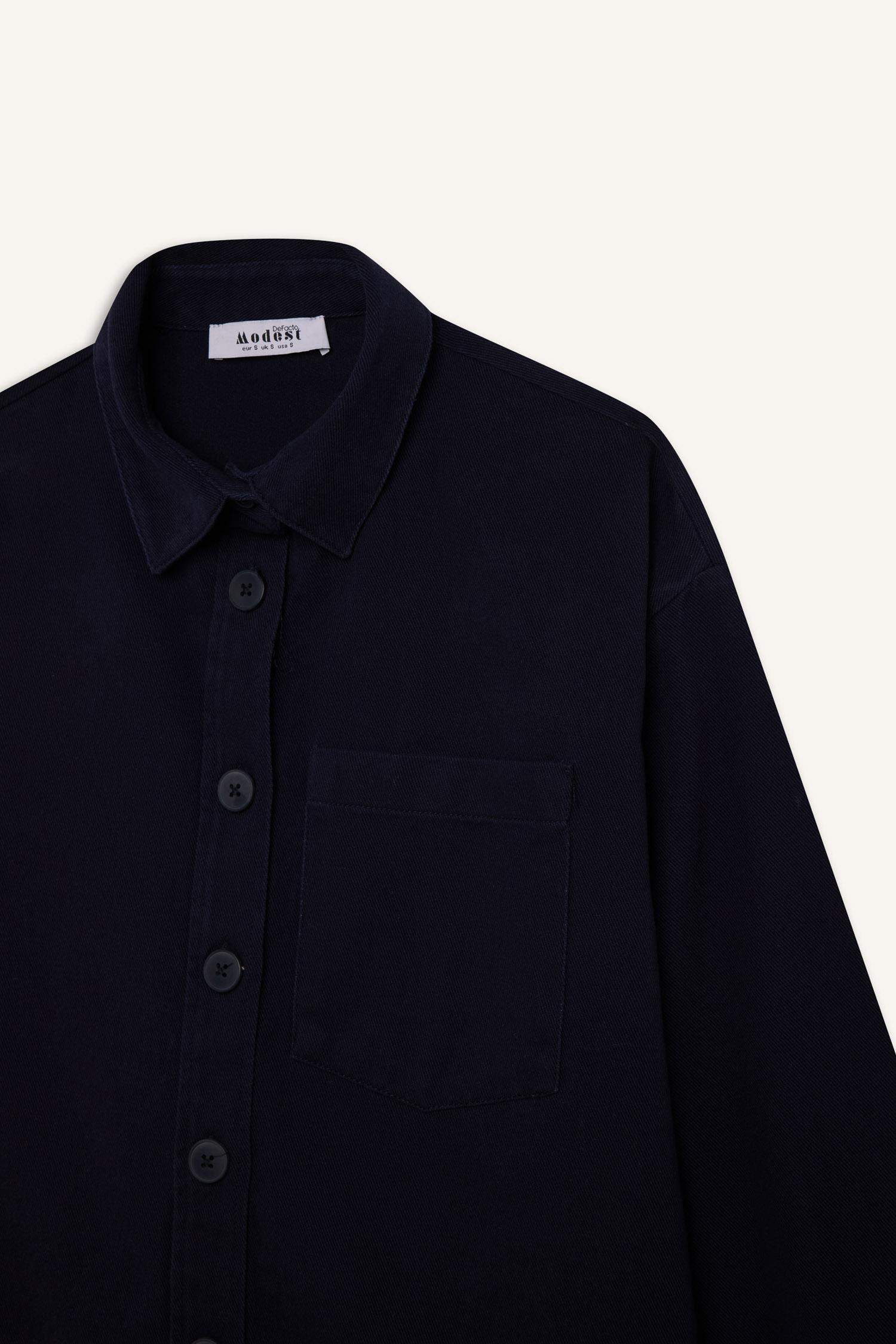 Relax Fit Basic Düz Gabardin Uzun Kollu Gömlek Tunik