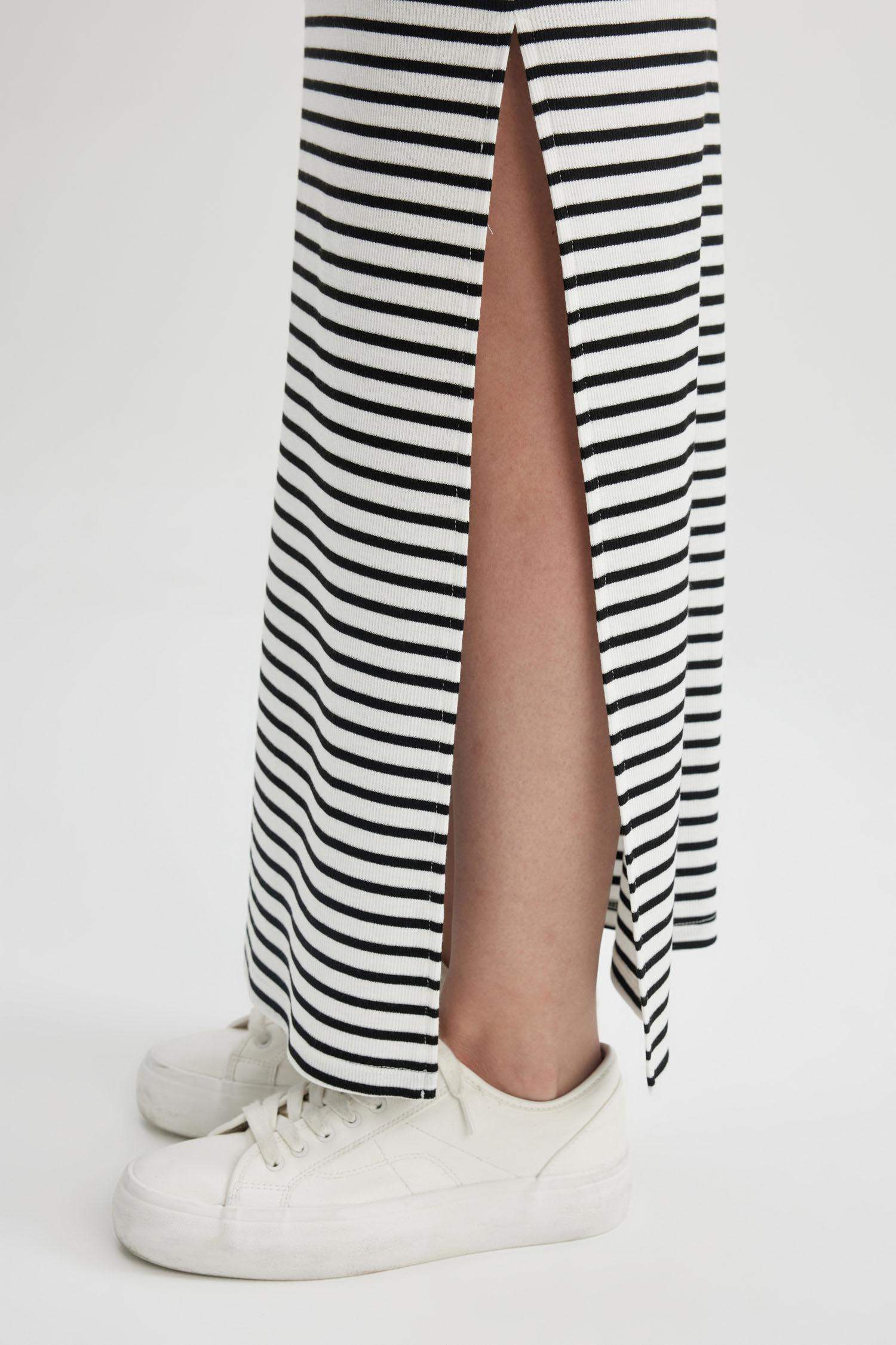 Fitted Fitilli Çizgili Kaşkorse Maxi Etek