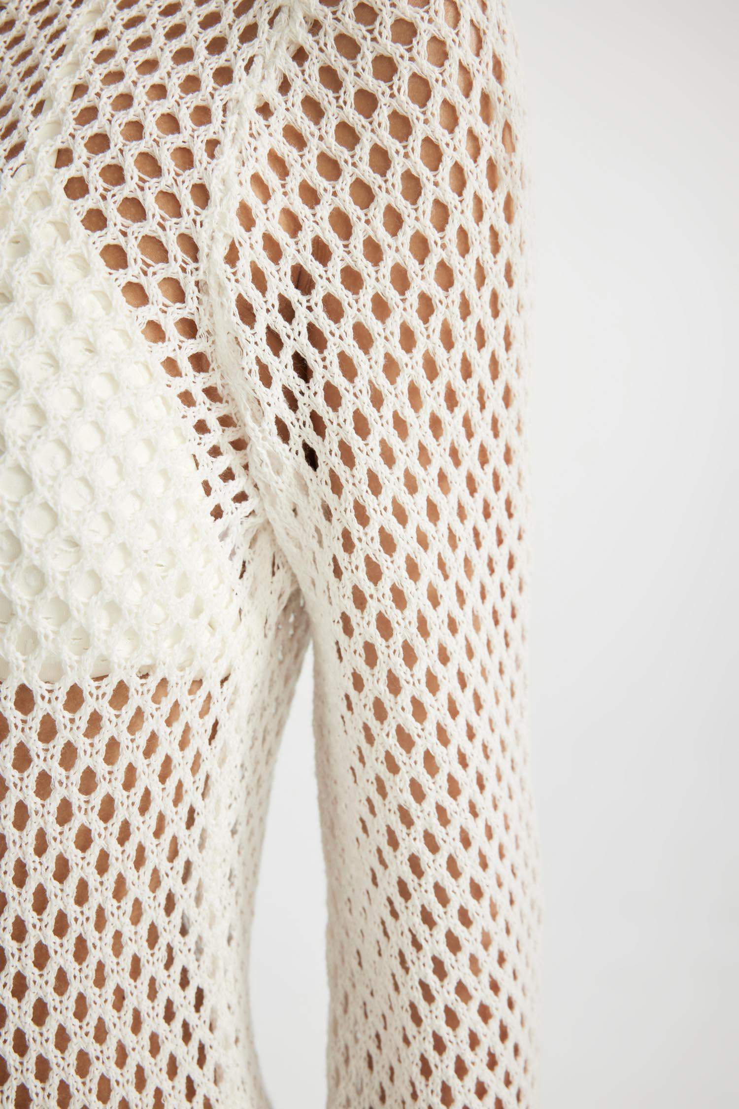 Long Sleeve White Mesh Beach Dress