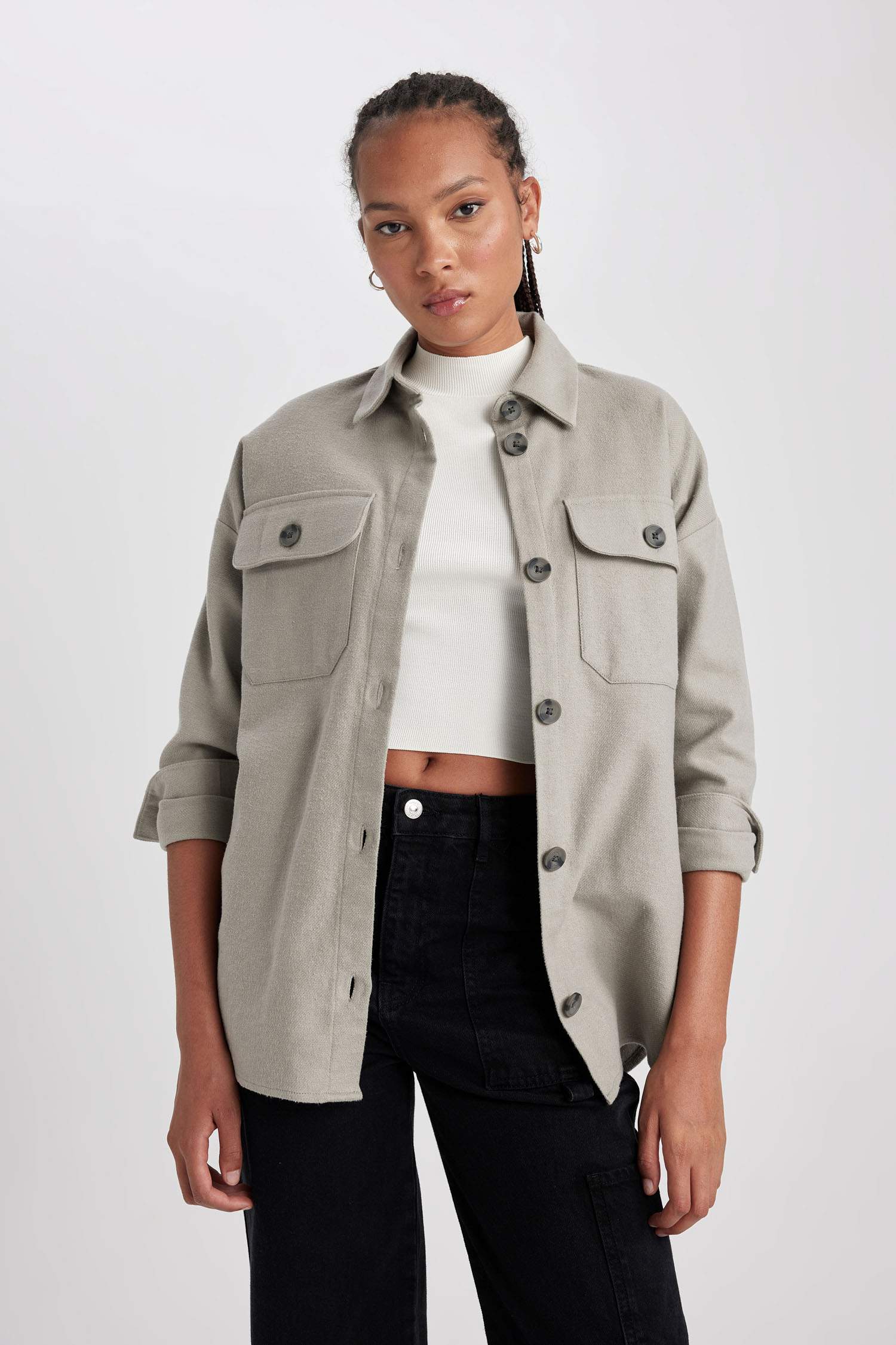 жейде мойыны фланель Ұзын Жеңді Туника