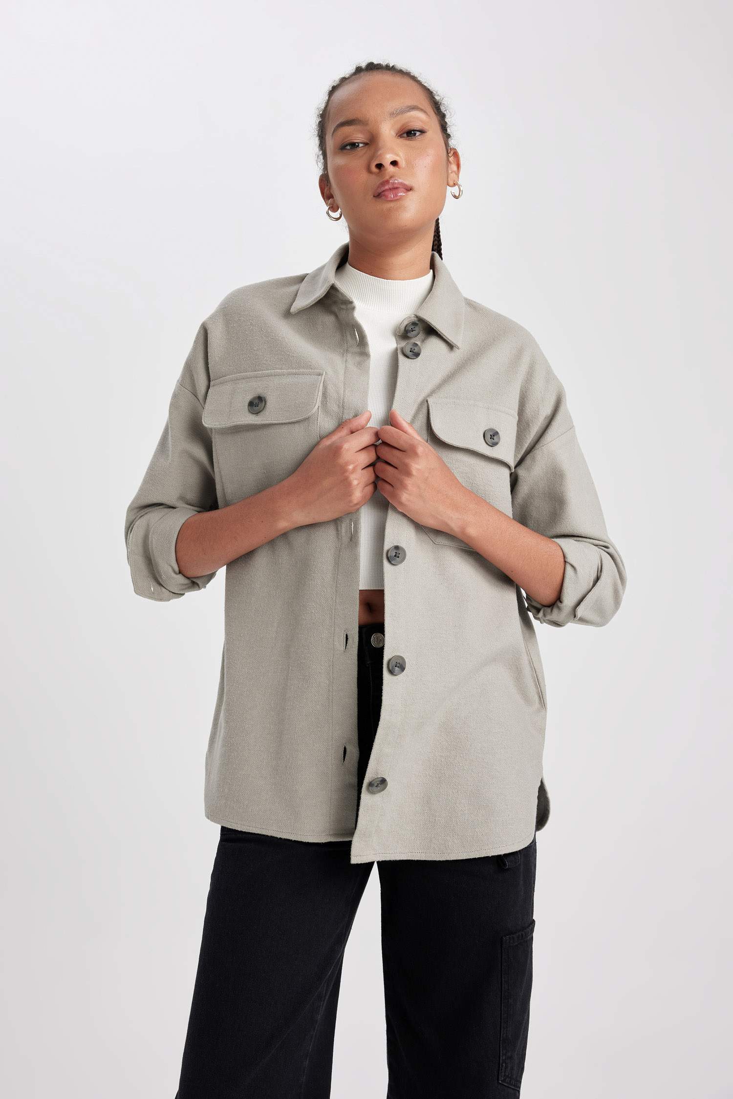 жейде мойыны фланель Ұзын Жеңді Туника