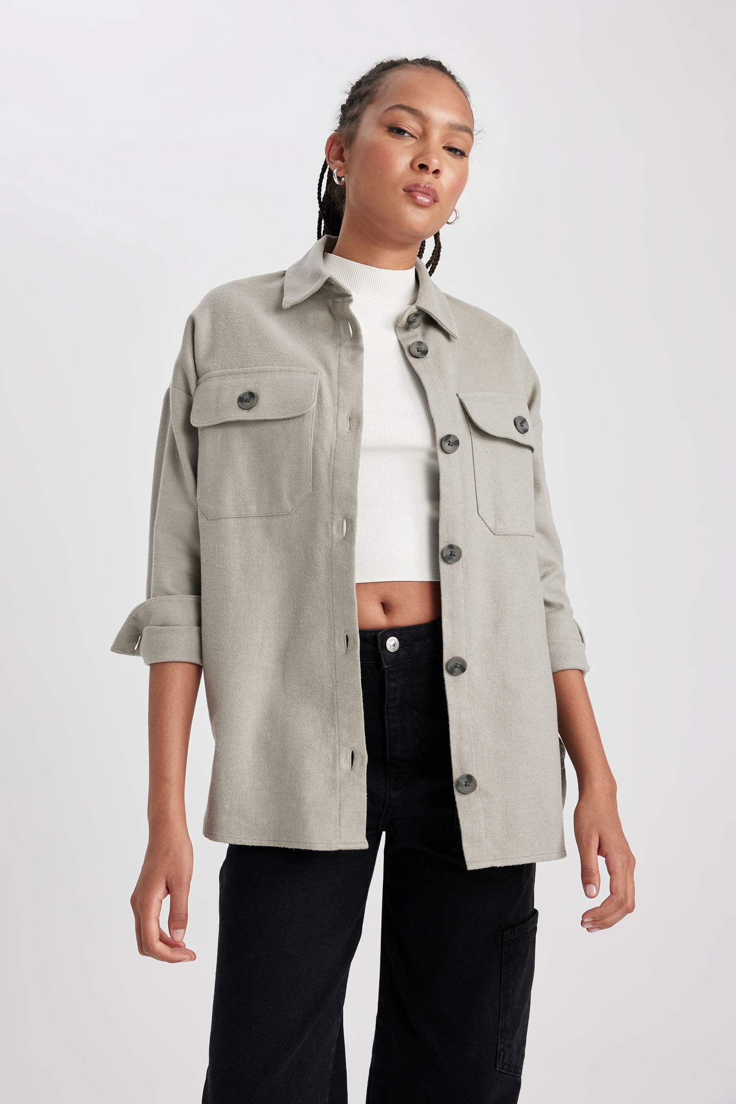 жейде мойыны фланель Ұзын Жеңді Туника