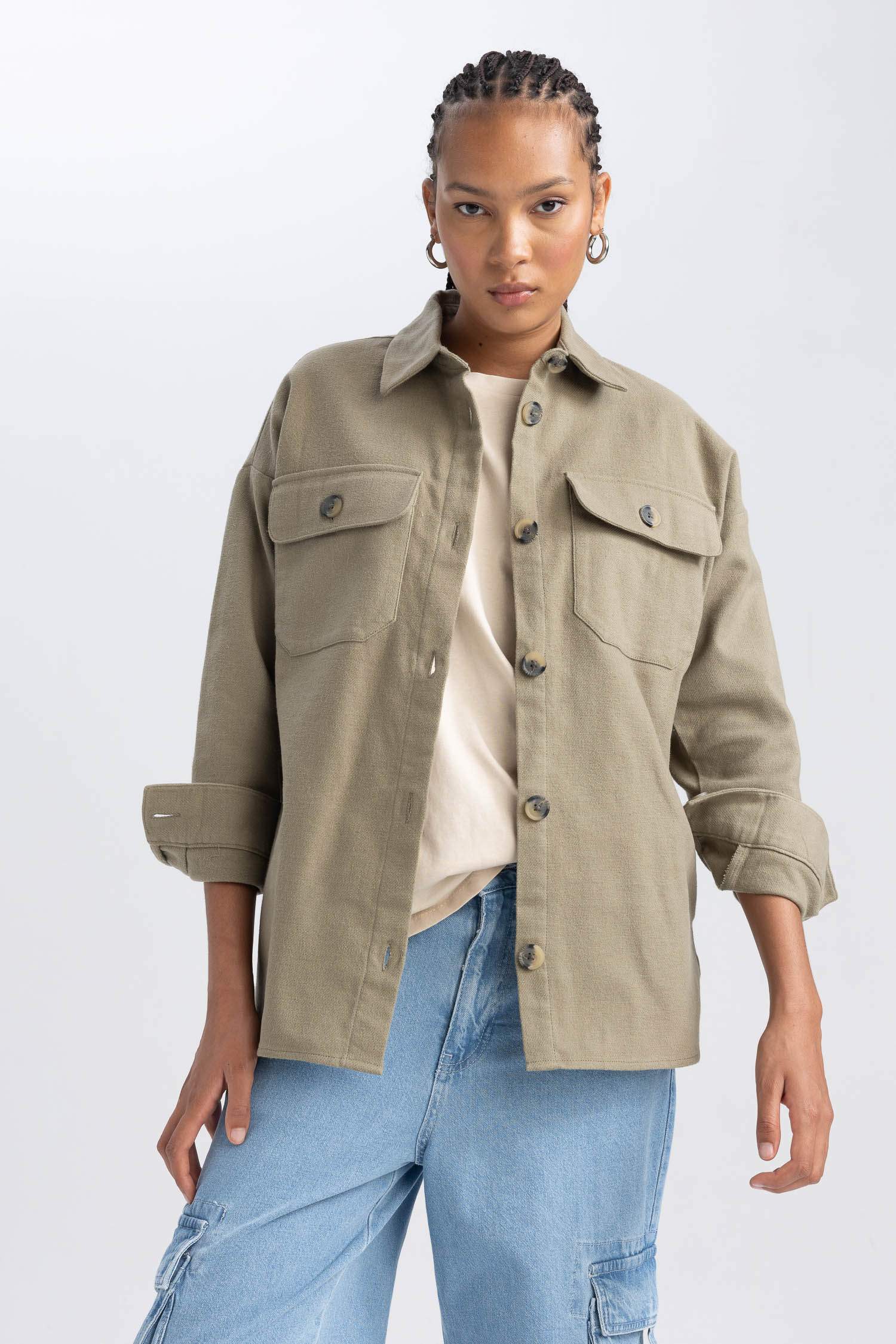 жейде мойыны фланель Ұзын Жеңді Туника