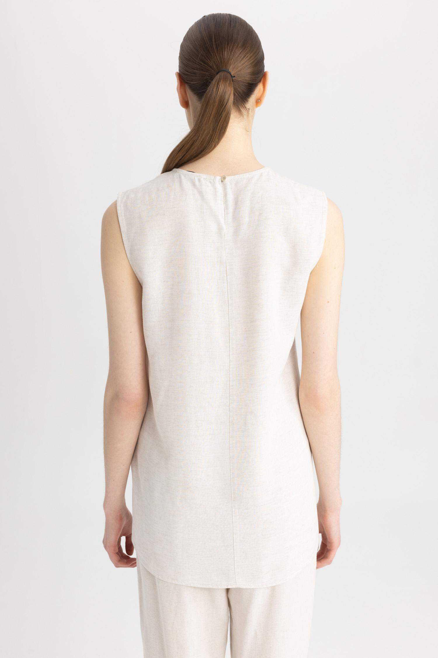 Regular Fit Linen Blend Sleeveless Tunic