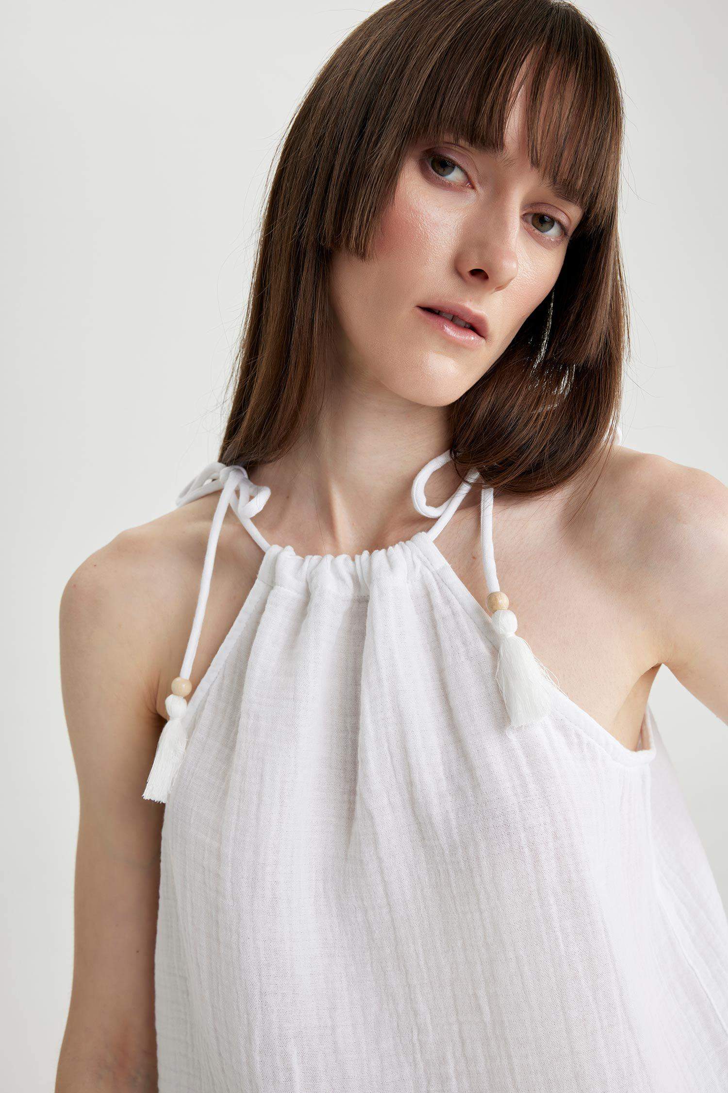 Blouse sans manches en coton à col halter Coupe régulière