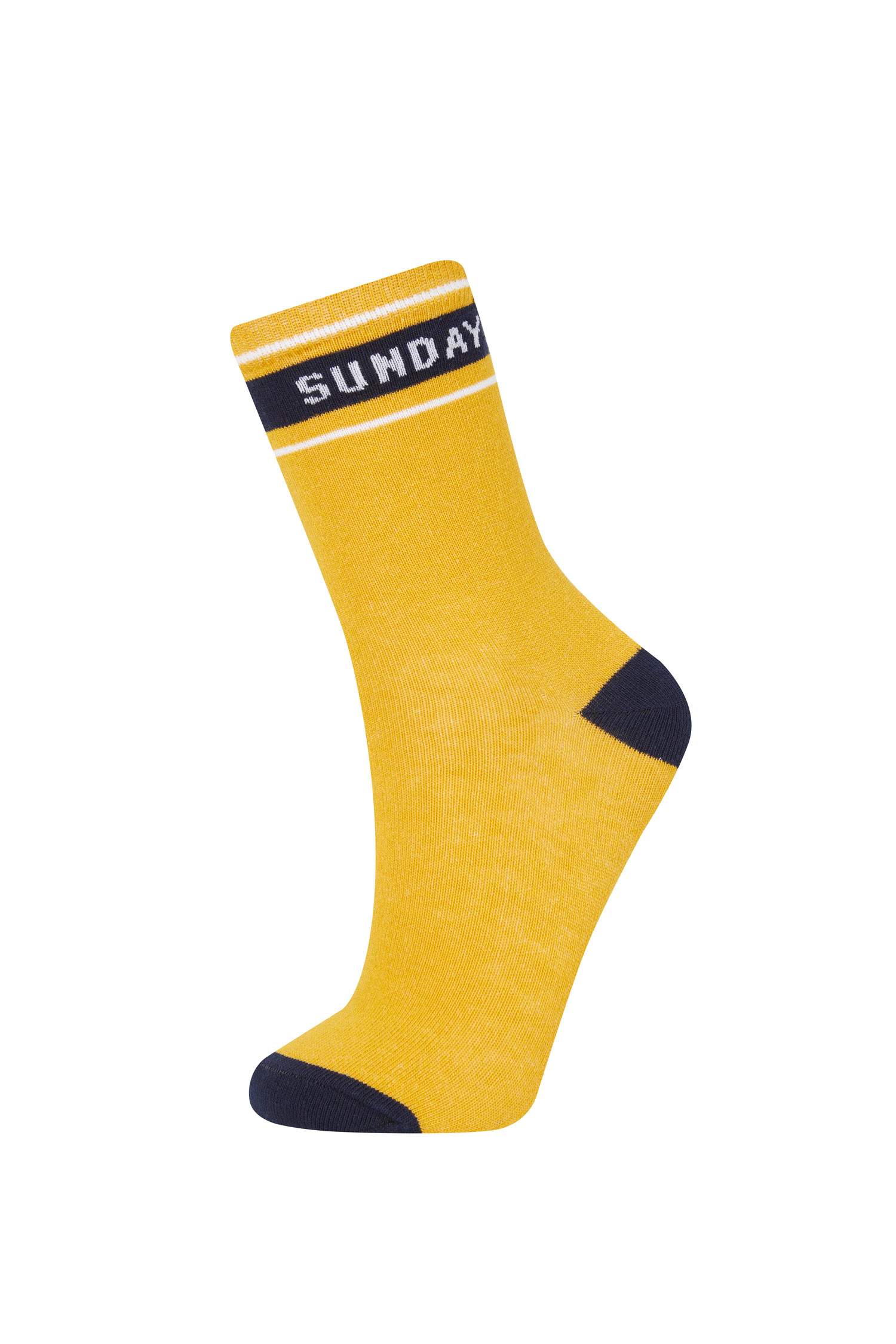 Erkek Çocuk Slogan Baskılı 7'li Pamuklu Uzun Çorap