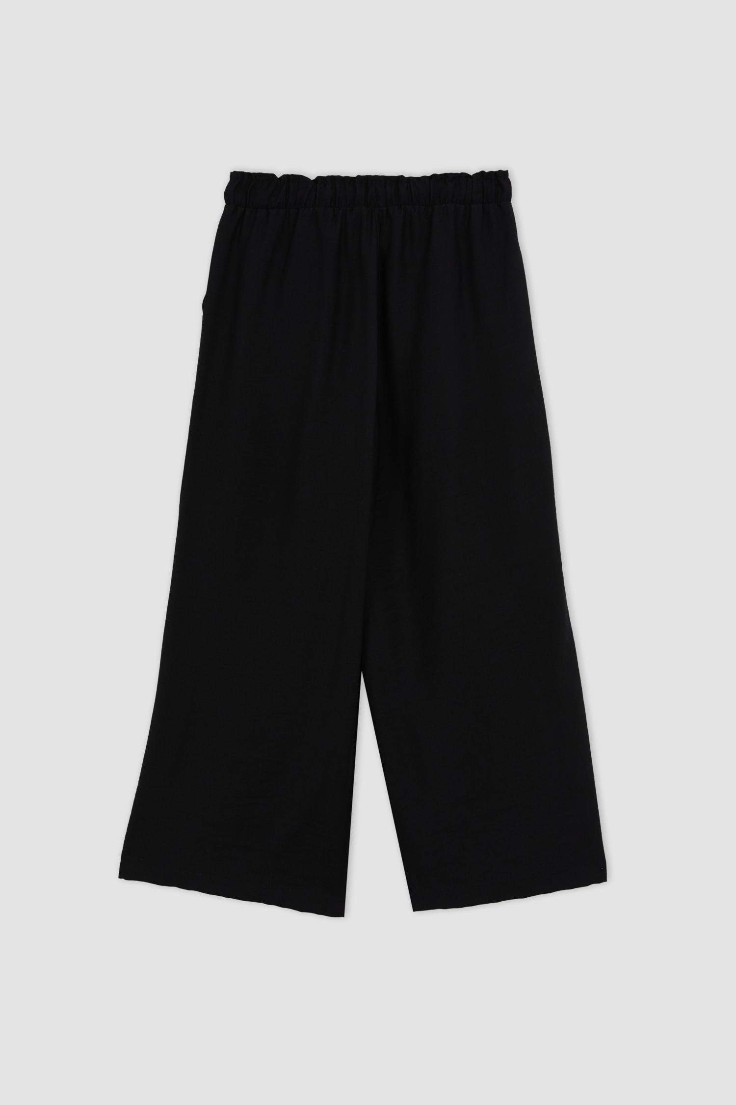 Black WOMAN Linen Look Capri Trousers 2820603 DeFacto