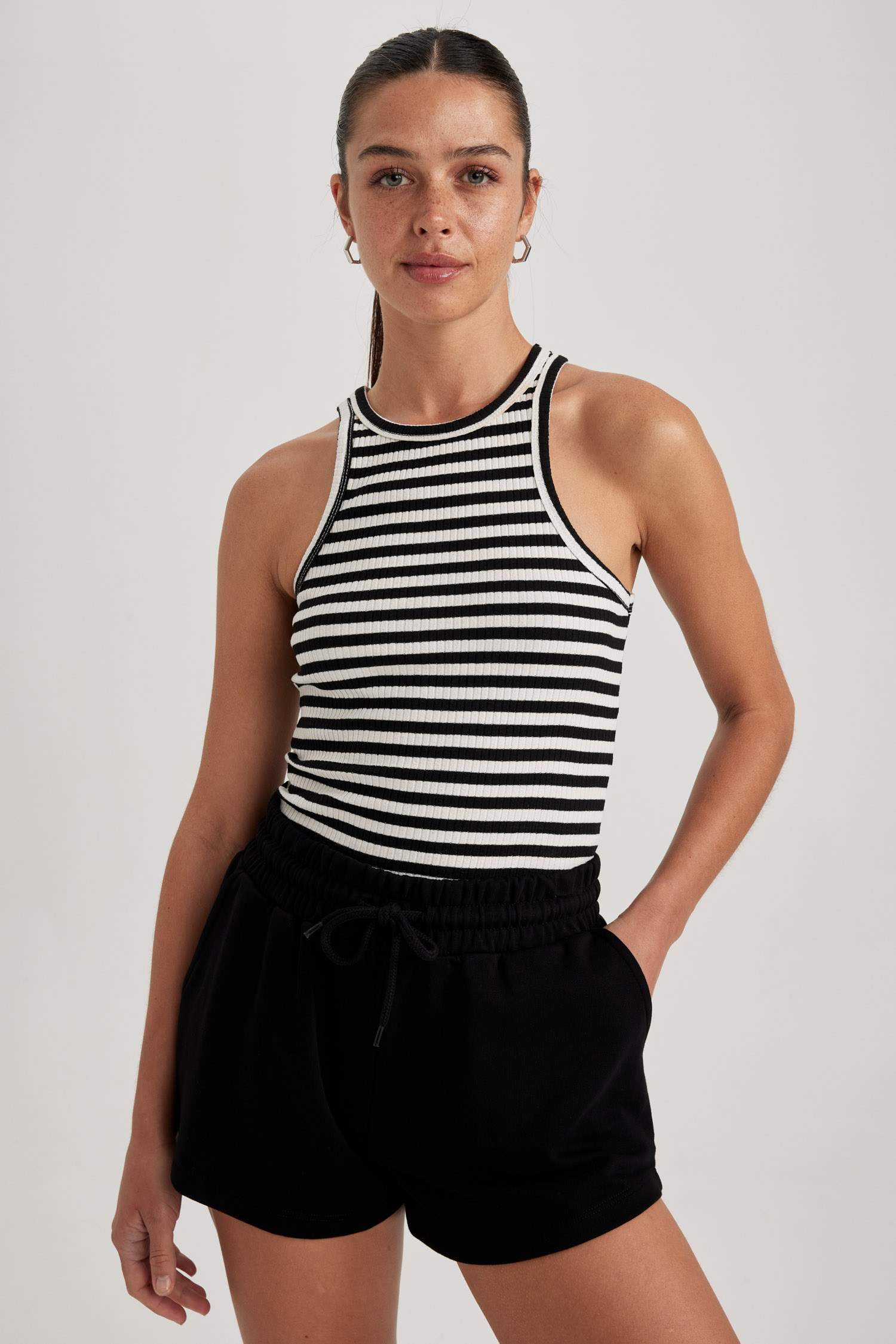 Әйелдерге слим пішімі қиылысқан жаға жолақ Ішкөйлек