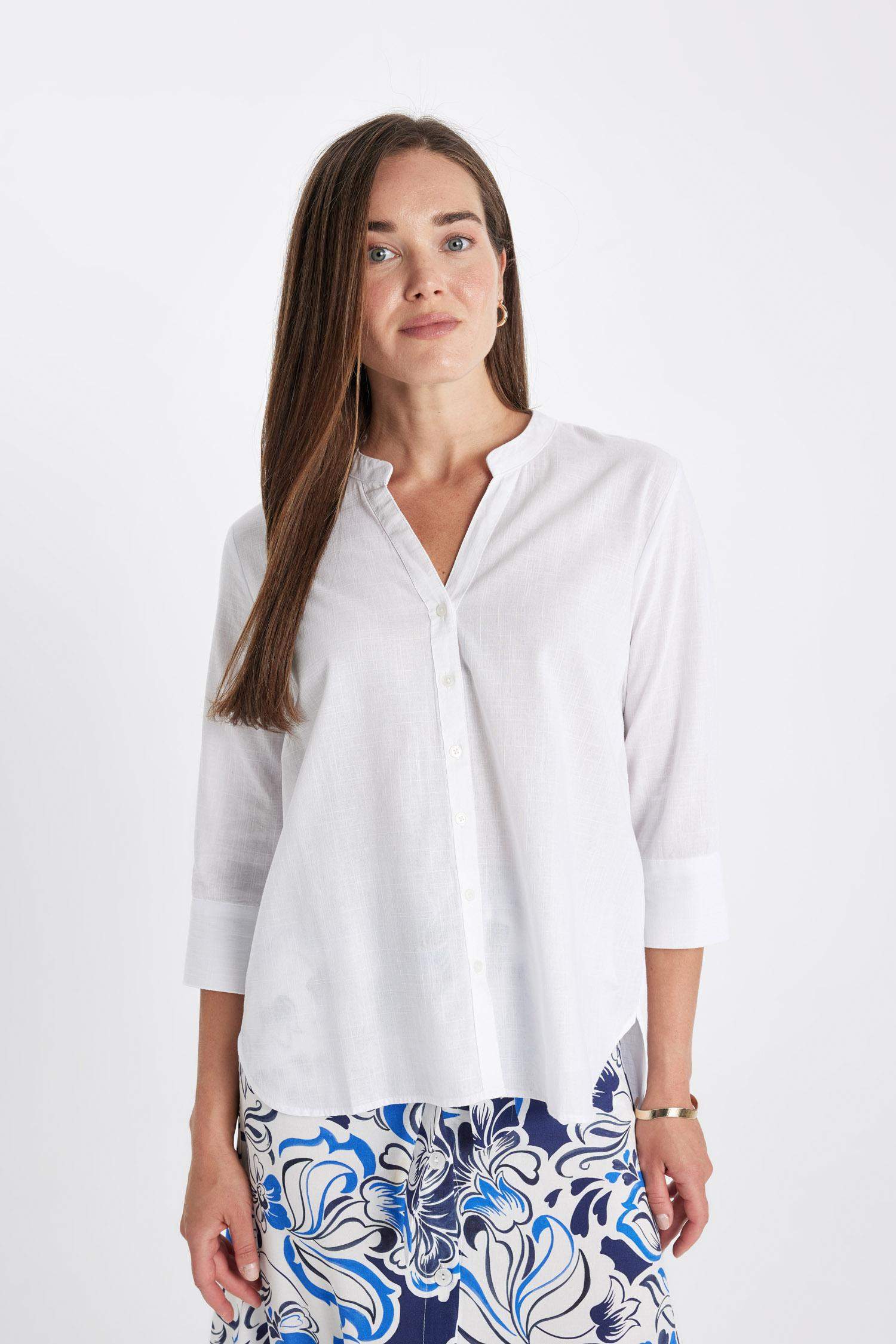 قميص ردن طويل قصة عادية بياخة مستديرة