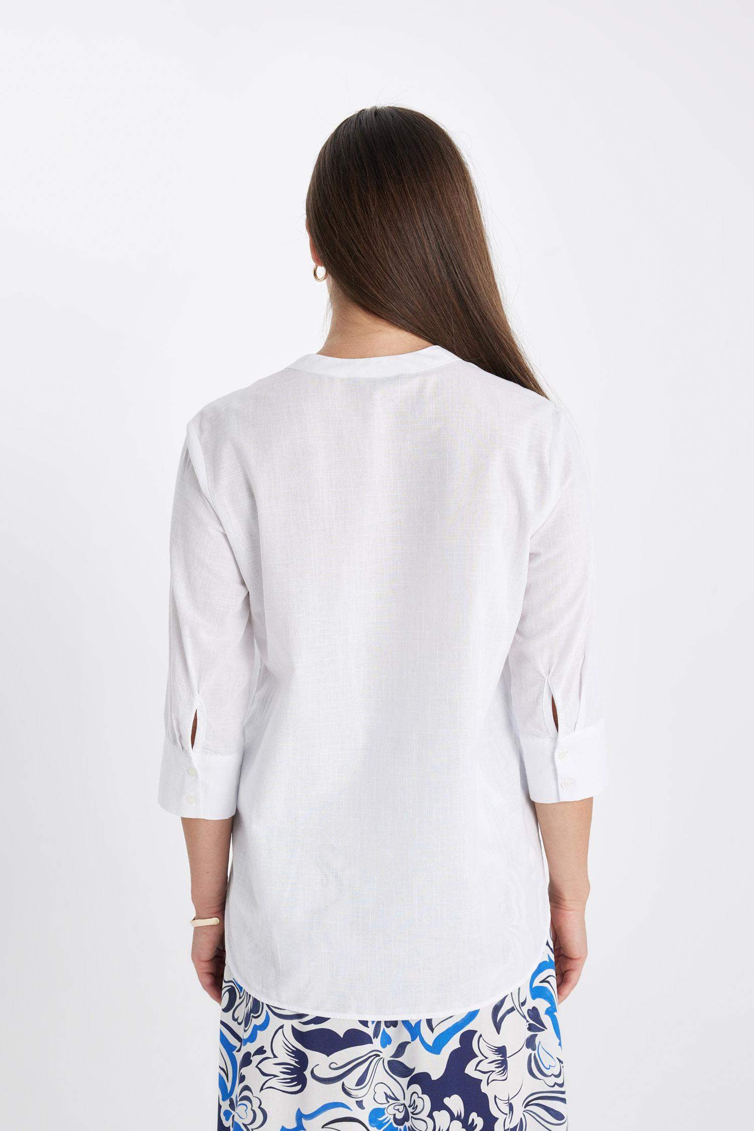 قميص ردن طويل قصة عادية بياخة مستديرة