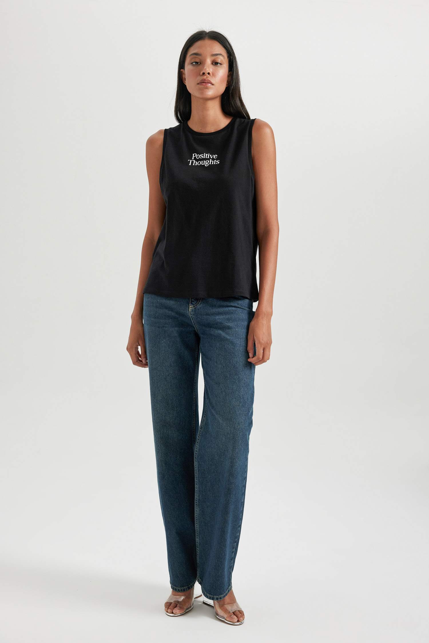 Regular Fit Baskılı Bisiklet Yaka Penye Atlet