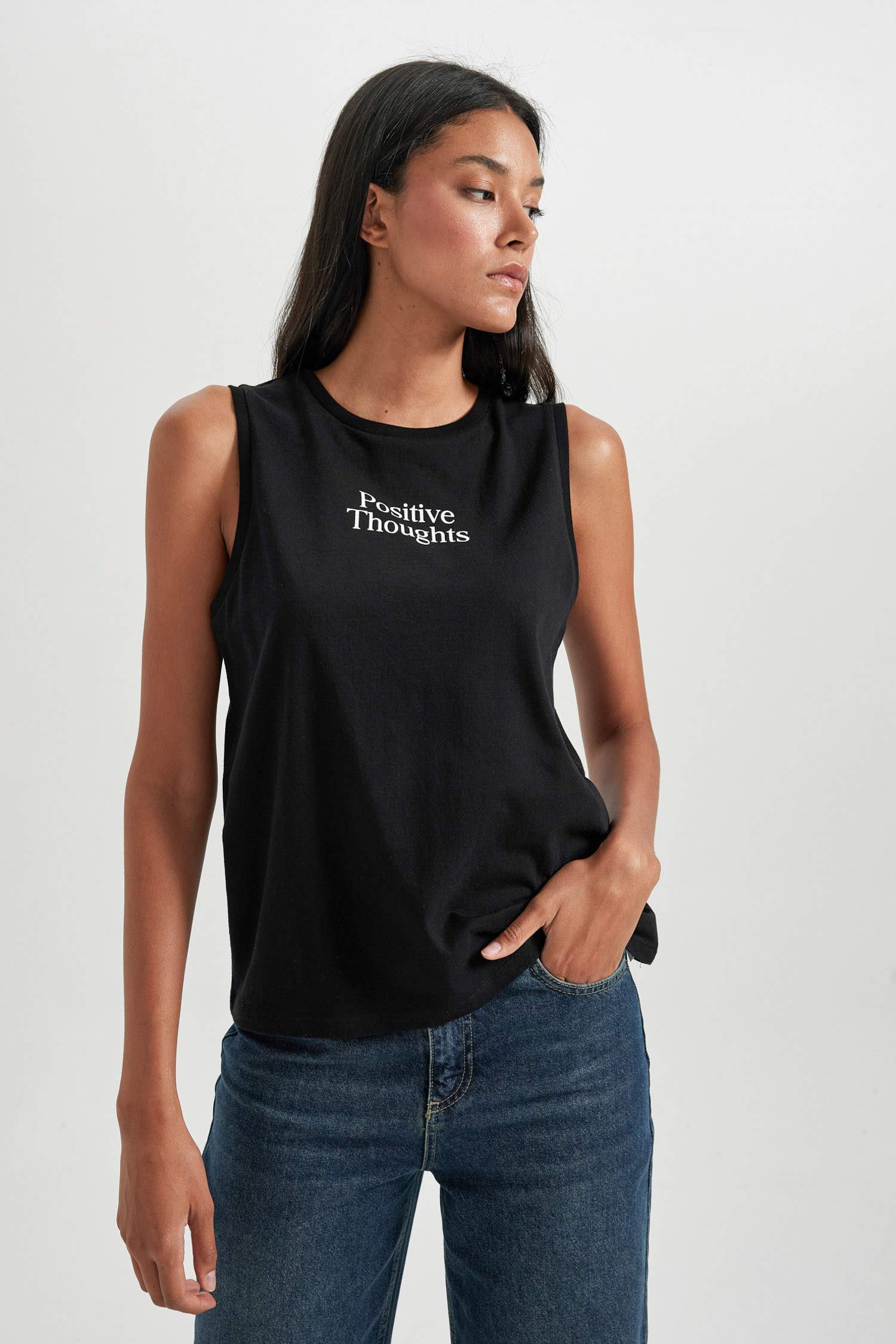 Regular Fit Baskılı Bisiklet Yaka Penye Atlet