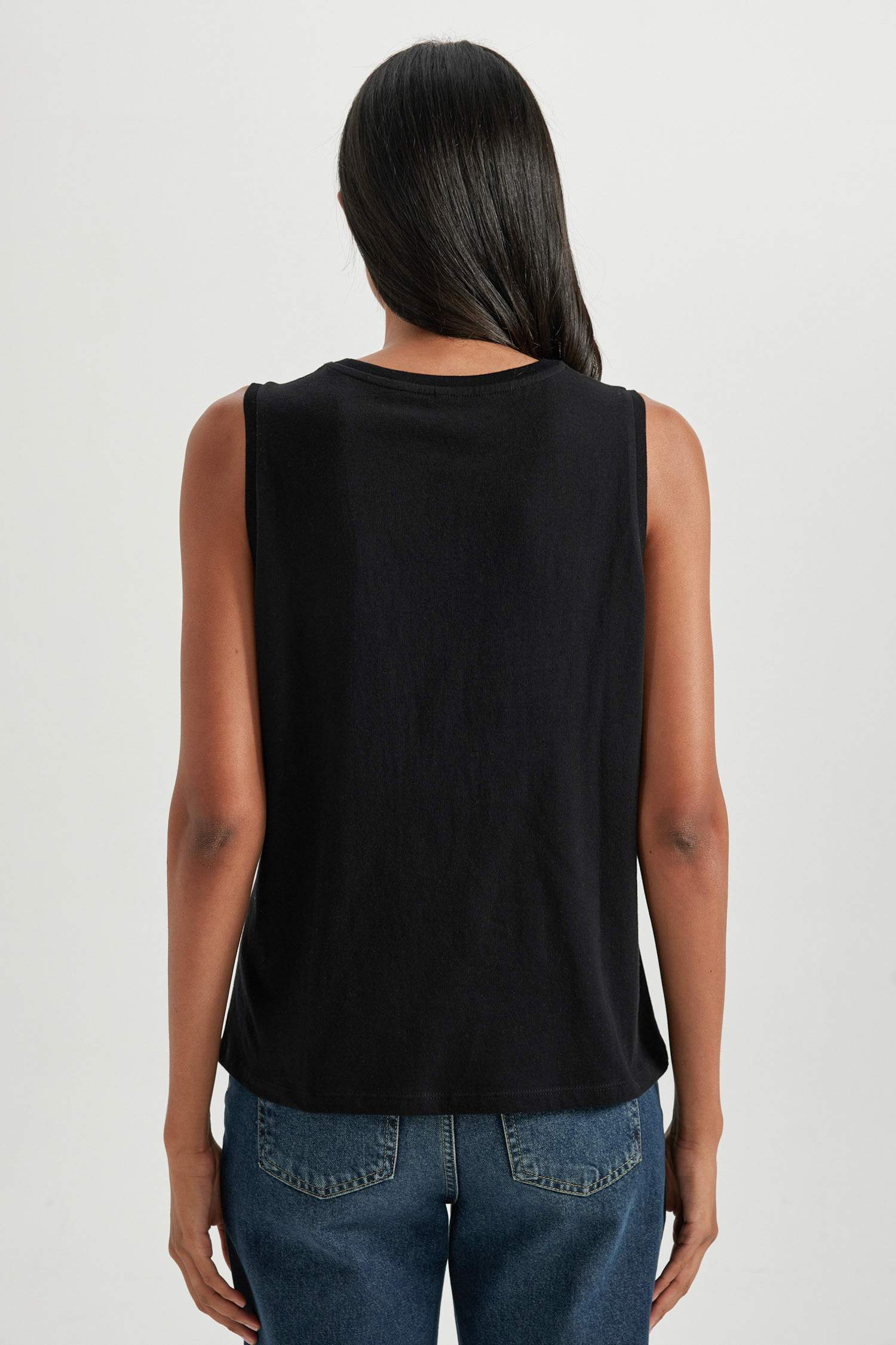 Regular Fit Baskılı Bisiklet Yaka Penye Atlet