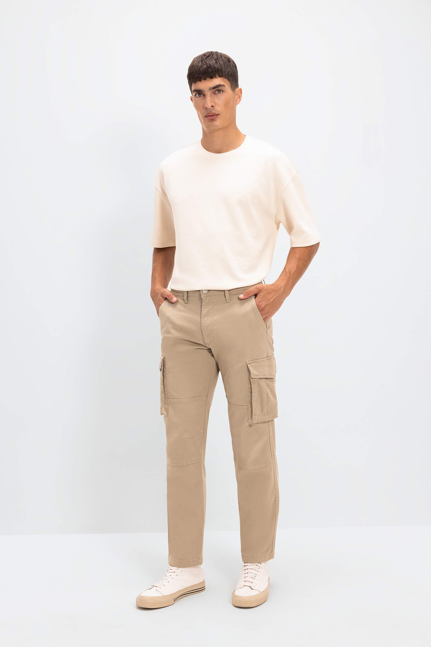 Pantalon Cargo à Jambe Large Coupe Large Taille Normale