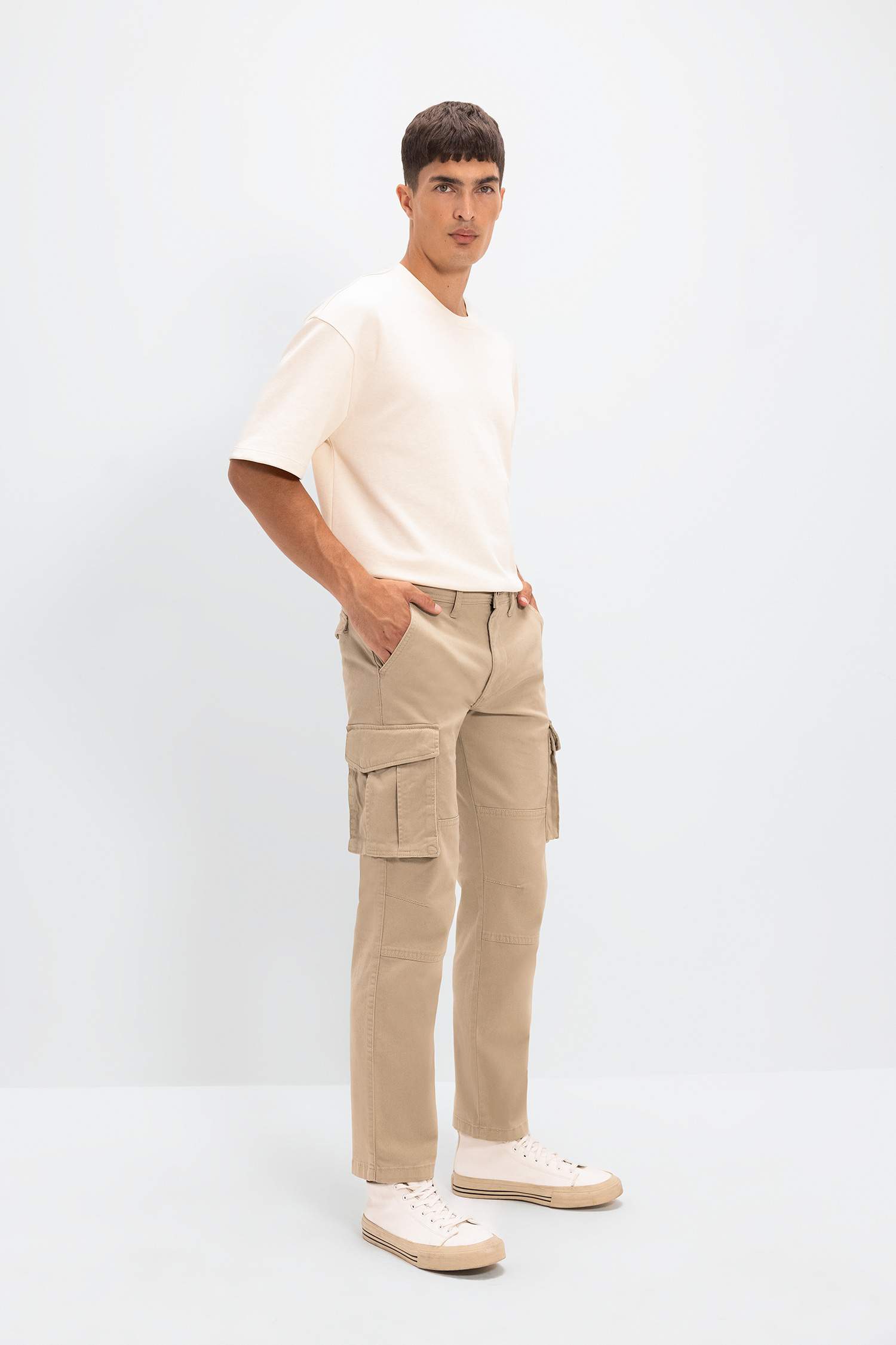 Pantalon Cargo à Jambe Large Coupe Large Taille Normale